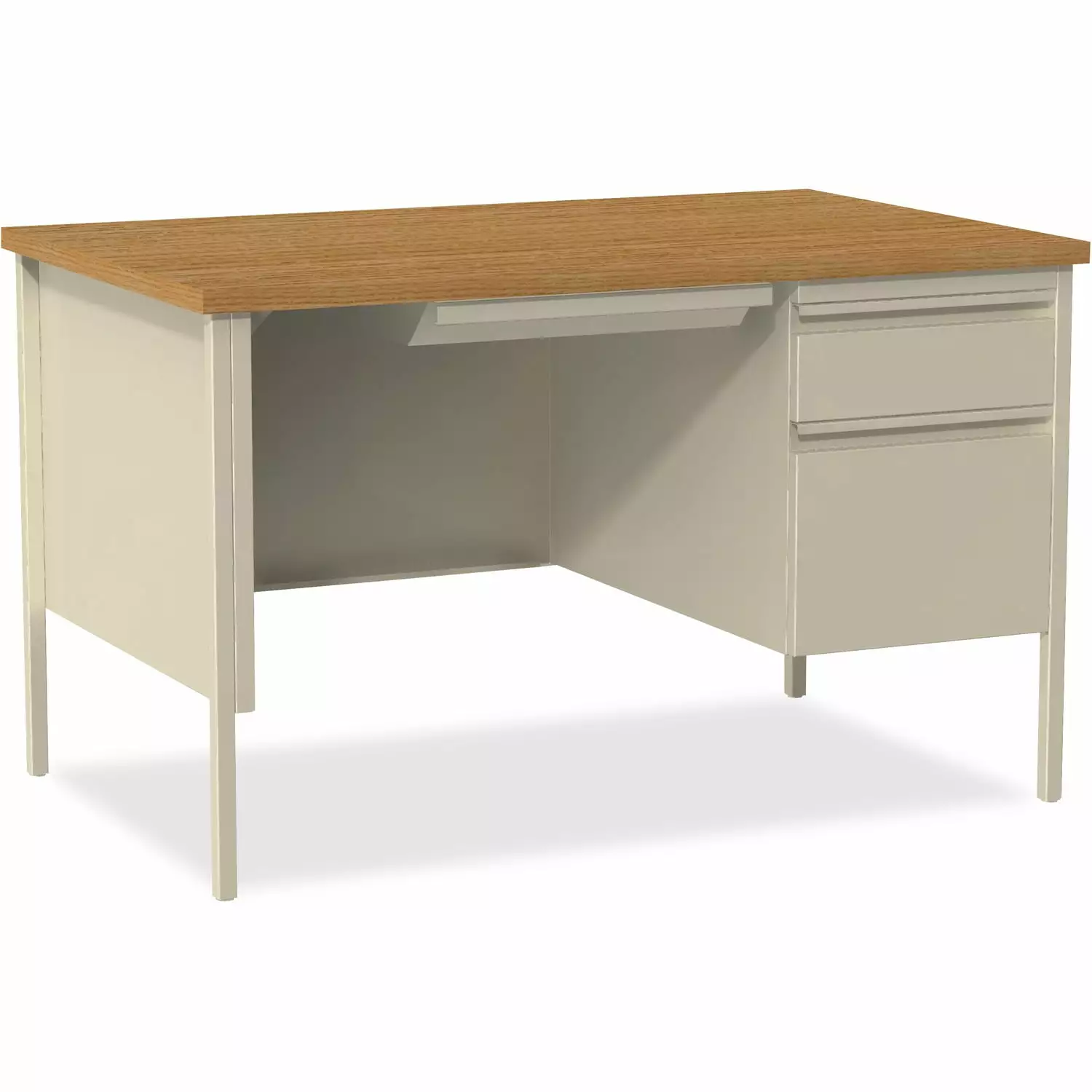 Lorell Right Single Ped Desk Steel 48x30x29.5 Putty Oak 66908 Office Desk