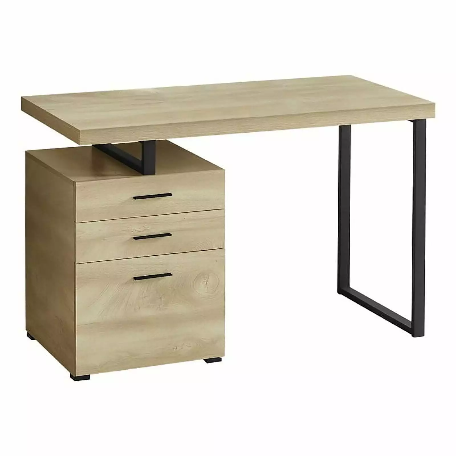 Pemberly Row Contemporary Wood Reversible Pedestal Computer Desk Natural Home Office Workstation