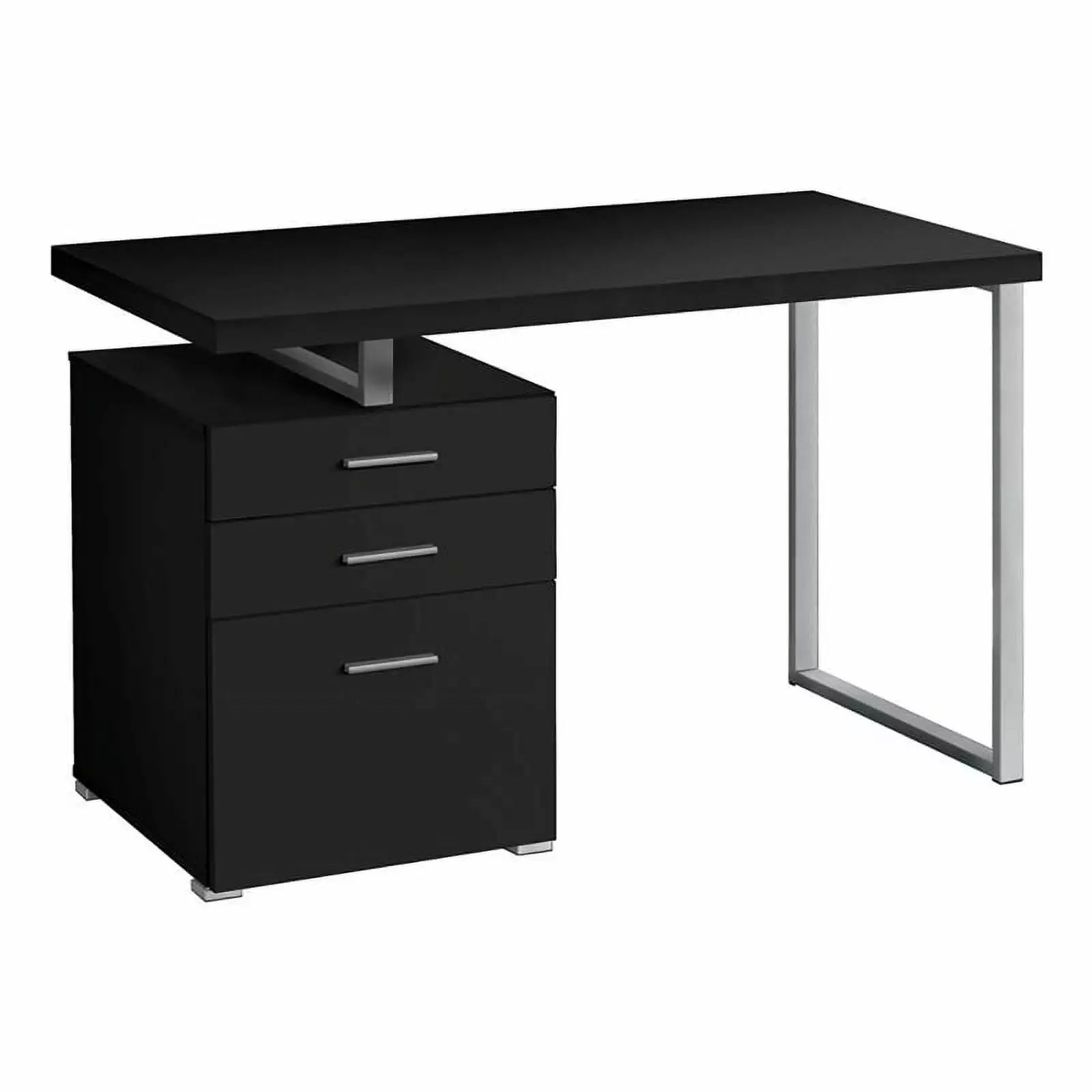 Pemberly Row Contemporary Wood Reversible Pedestal Computer Desk Black - Versatile Home Office Desk