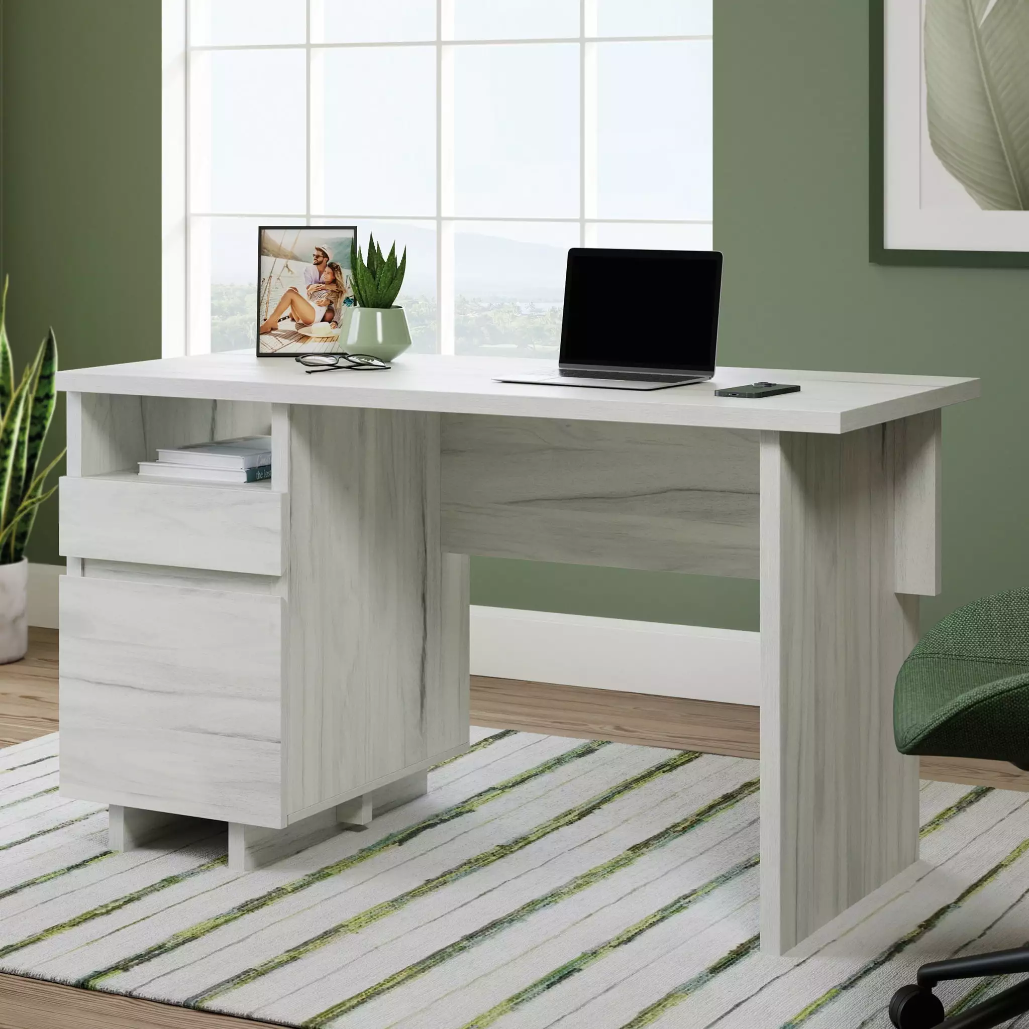 Sauder Porto Palma Single Pedestal Desk Haze Acacia Finish