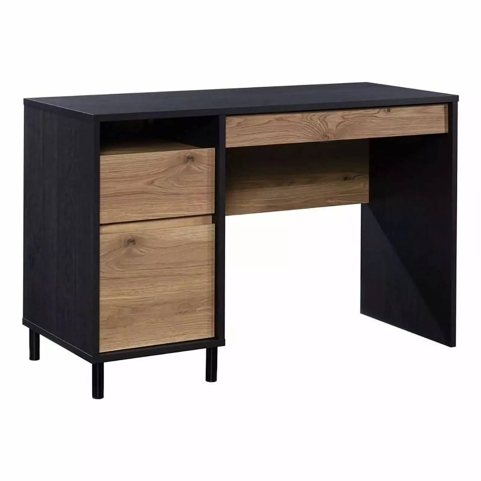 UrbanPro Modern Engineered Wood Metal Single Pedestal Desk Raven Oak Home Office Desk
