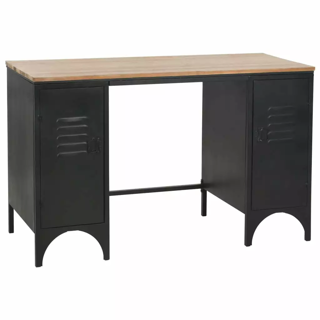 vidaXL Double Pedestal Desk Solid Firwood and Steel 47.2x19.7x29.9 Office Desk
