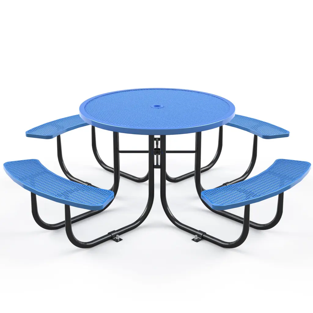 46" Round Outdoor Steel Picnic Table Umbrella Hole Blue chery industrial inc