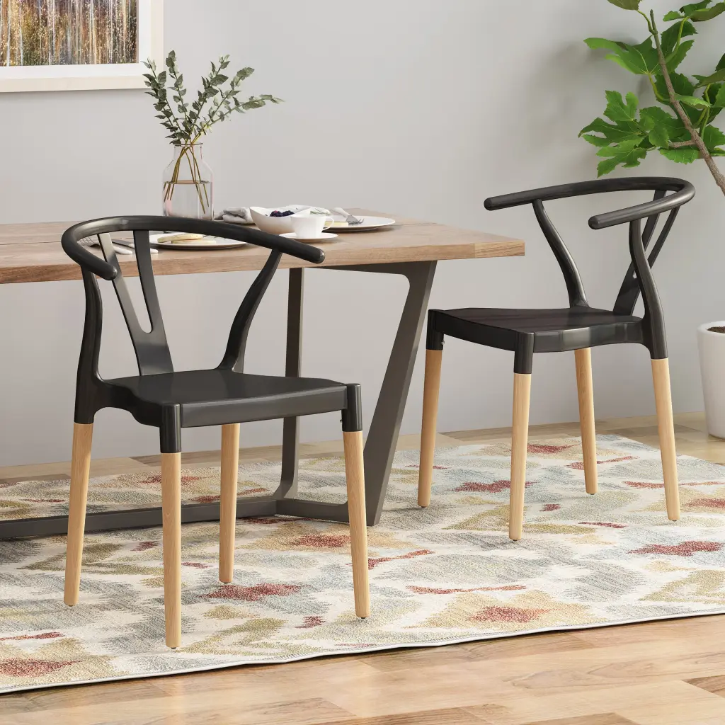 Plastic Dining Chair Set 2 Black Polypropylene