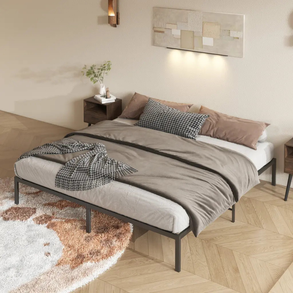 Metal Platform Bed Frame Robust Metal Construction No Box Spring Needed hs furniture