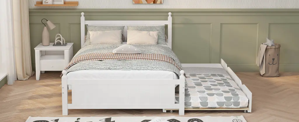 Full Size Solid Wood Platform Bed Frame Trundle Kids bed best