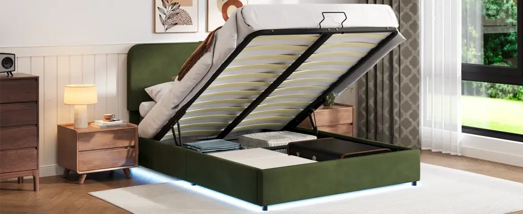 Upholstered Platform Full Size Hydraulic Storage Bed Lift Up Storage Bed Frame bed best