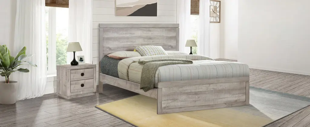 Vintage Farmhouse Queen Size Platform Bed 10 Wooden Slats Solid Wood Frame bed best