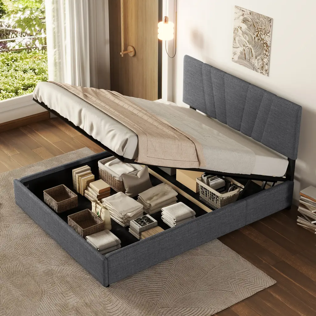 Full Upholstered Platform Bed Lifting Storage Frame bedepot