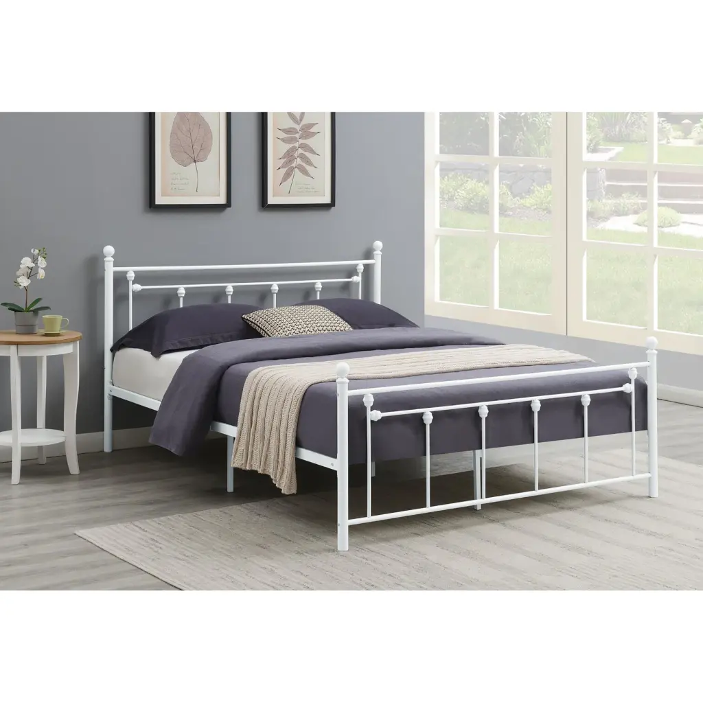 Matte White Slatted Queen Platform Bed Box Spring Not Required furniture max