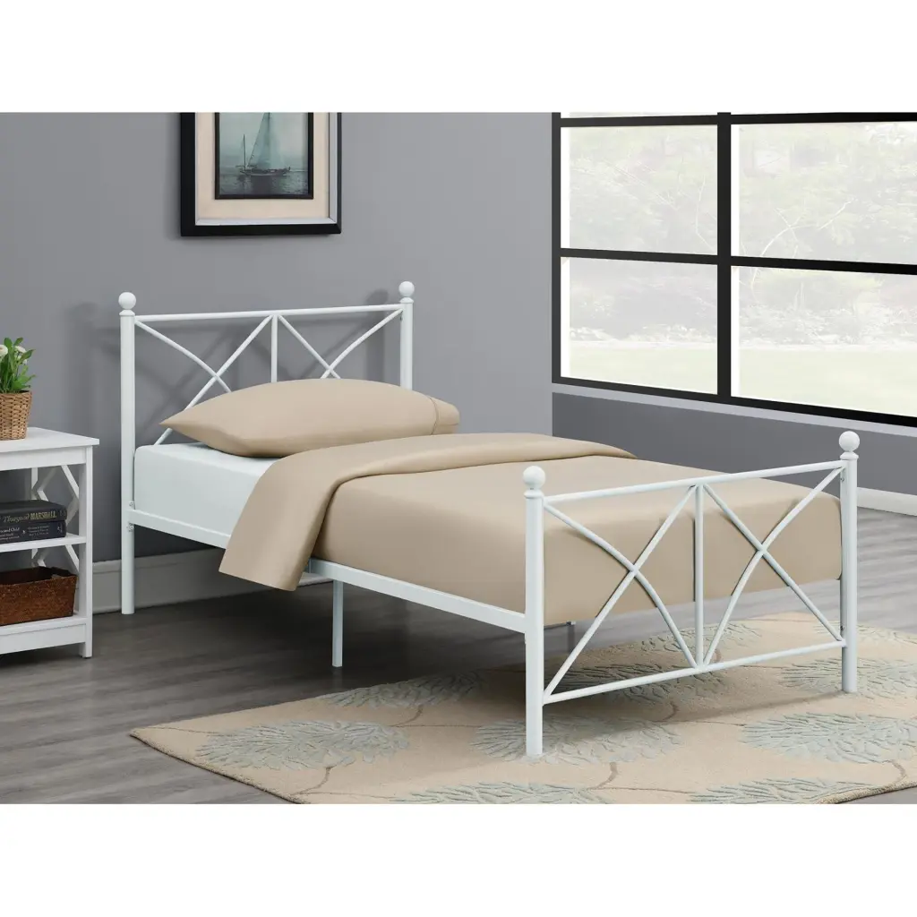 White Twin Platform Bed Box Spring Not Required Metal Bed Frame furniture max