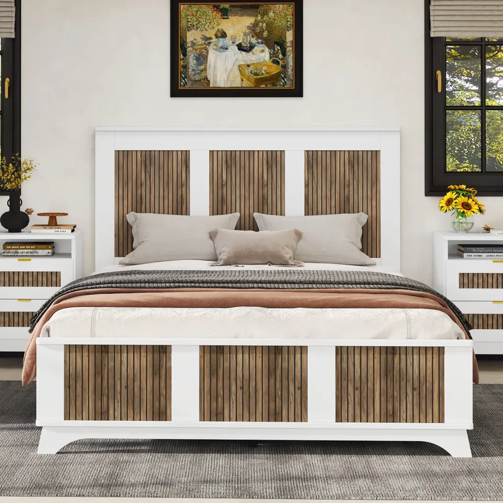 Farmhoutilize Wooden Platform Queen Size Bed Modern Platform Bed homey life