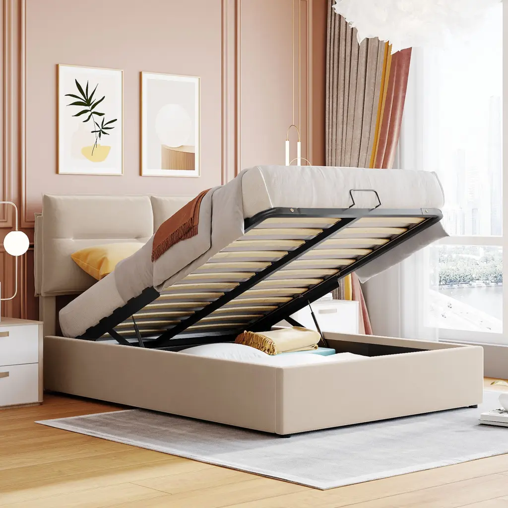Upholstered Platform Bed Full Size Hydraulic Storage System B lucky furniture
