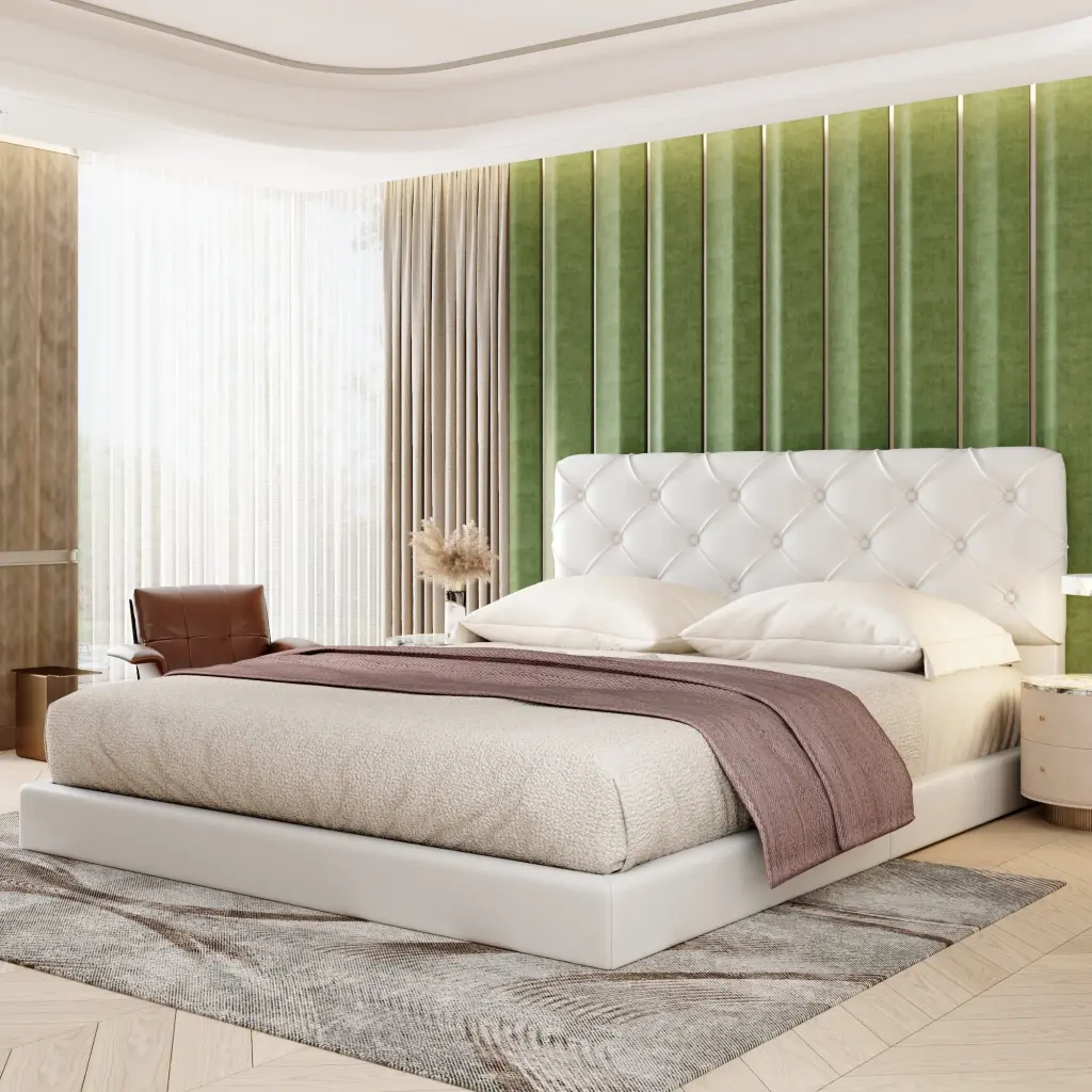 Queen Size Tufted Upholstered Platform Bed White No Box Spring Needed wm dreamland