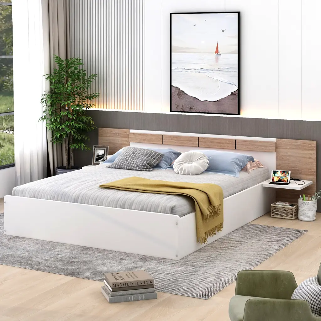 Queen Size Platform Bed Headboard Shelves Usb Ports And Sockets wm store