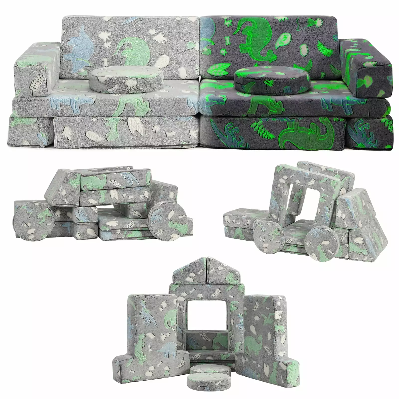 Modular Glow---Dark Dinosaur Baby Sofa Toddlers Gray WhizMax