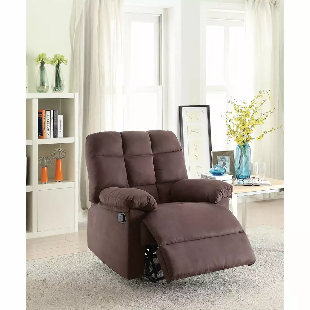 Poundex Plush Cushioned Recliner Tufted Back and Roll Arms Brown Living Room Chair