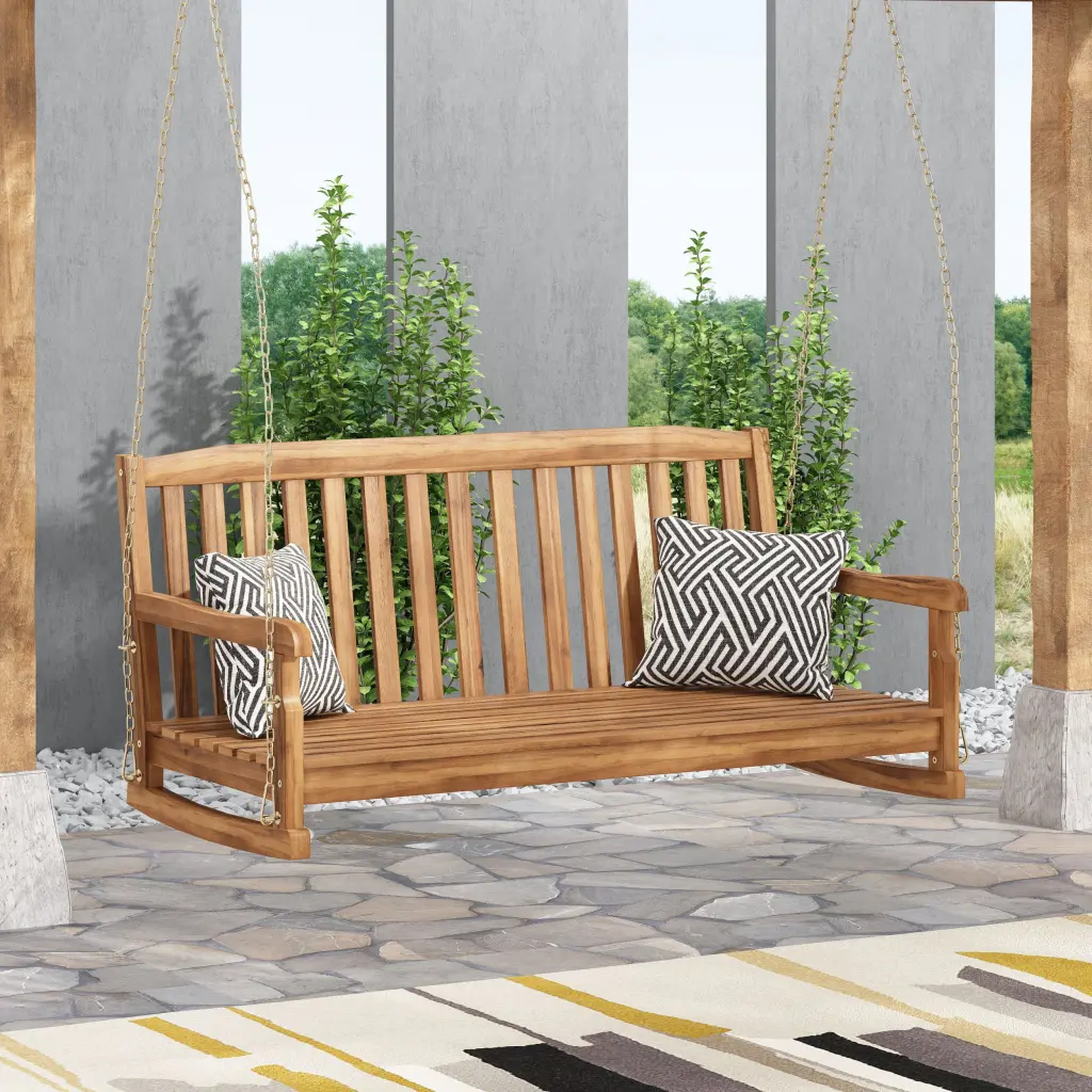 Brantley Porch Swing Teak Metal and Wood Design nh-perfect home
