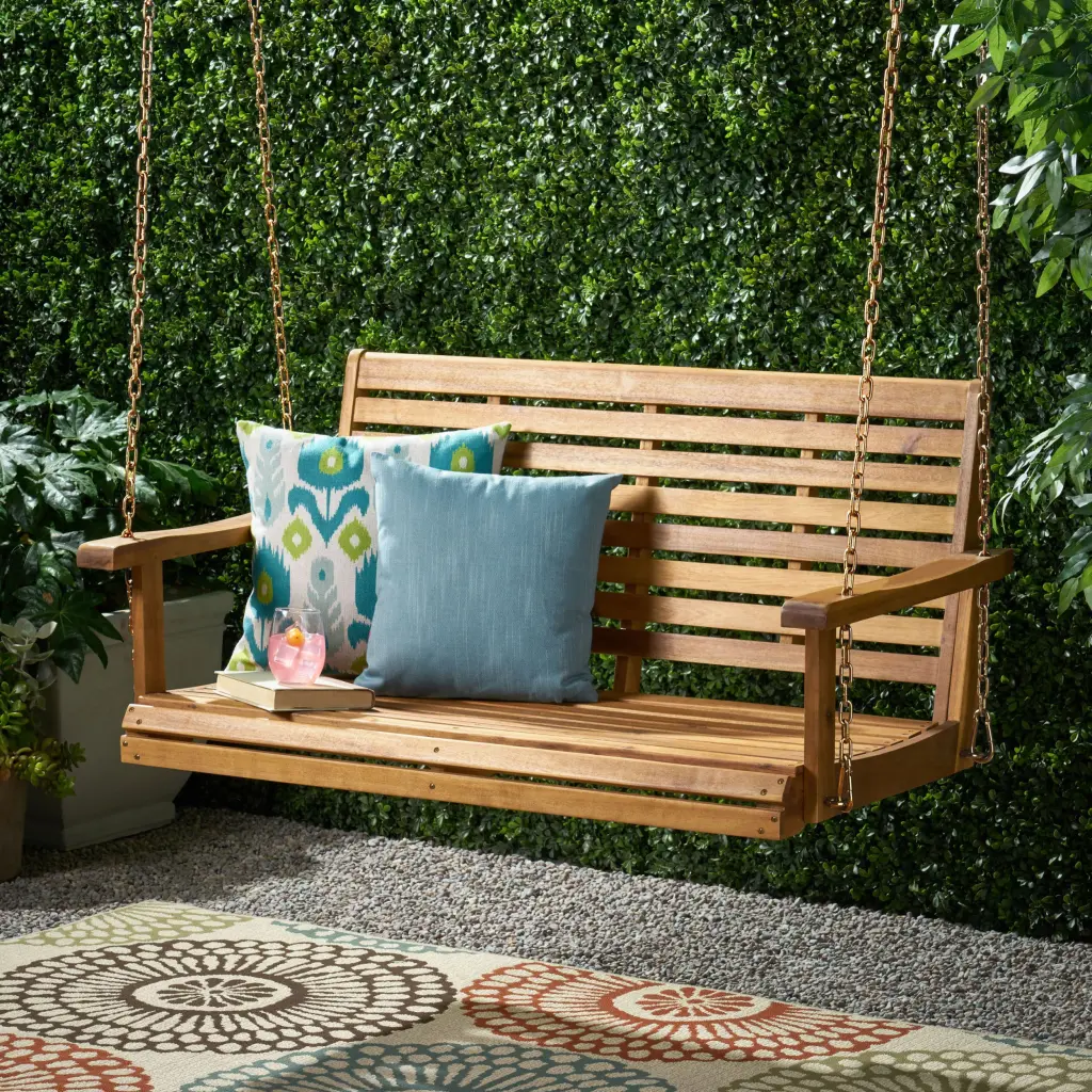Tasmania Porch Swing Made Teak and Acacia Wood nh-purenest
