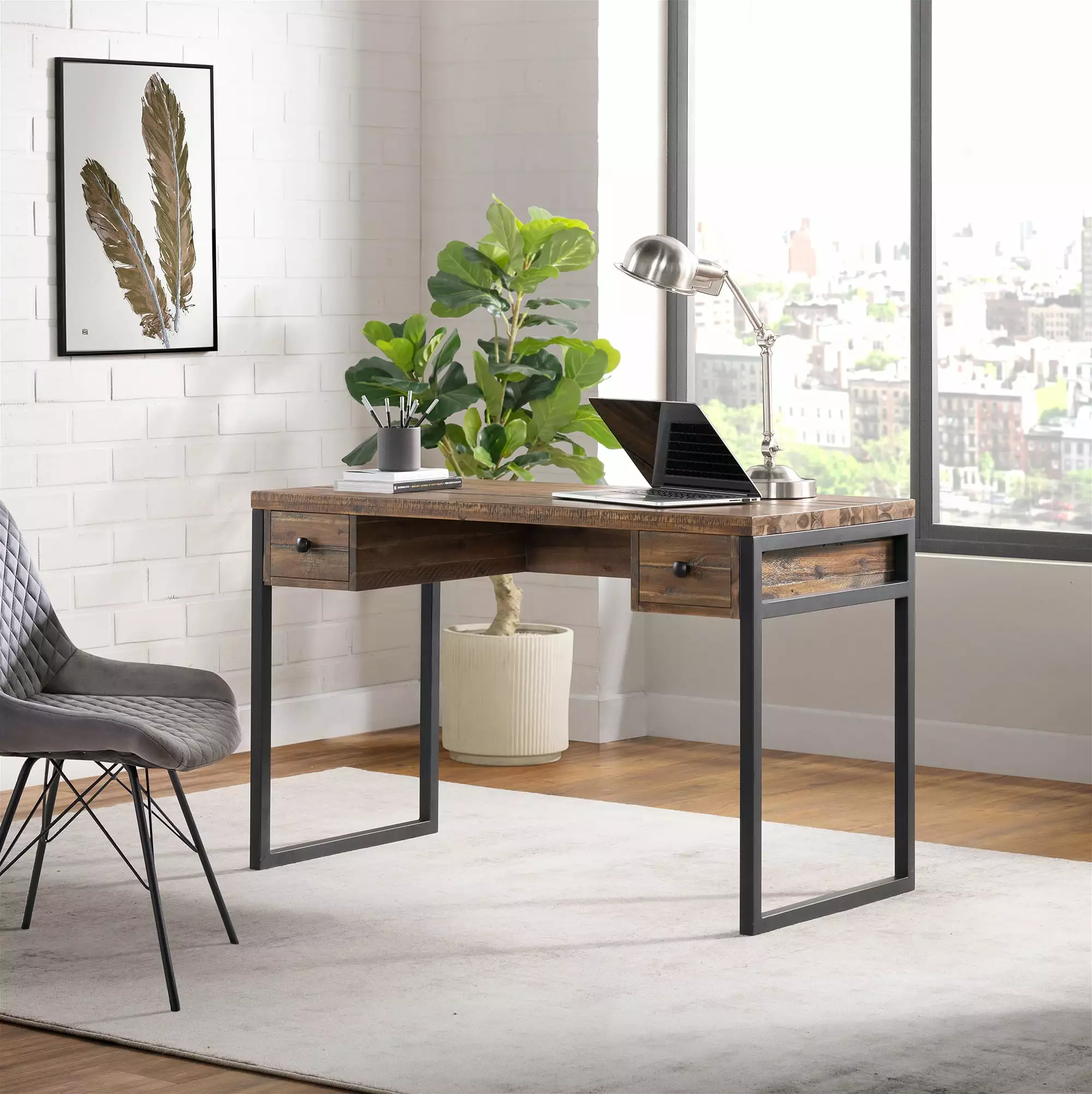 Alaterre Claremont Rustic 23 Inch Portable Computer Desk 2 File Drawers