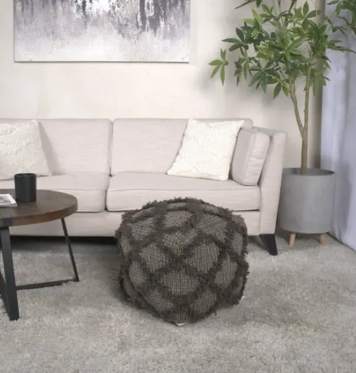 Jumanji Artisan Made Wool And Cotton Pouf Brown Color Living Room bazar