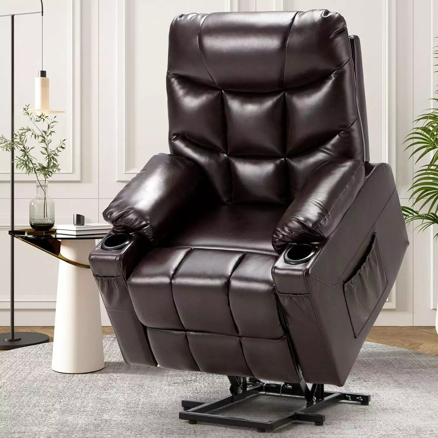 AECOJOY Power Lift Recliner Elderly Electric Lift Chair Heated Vibration Massage Faux Leather Brown