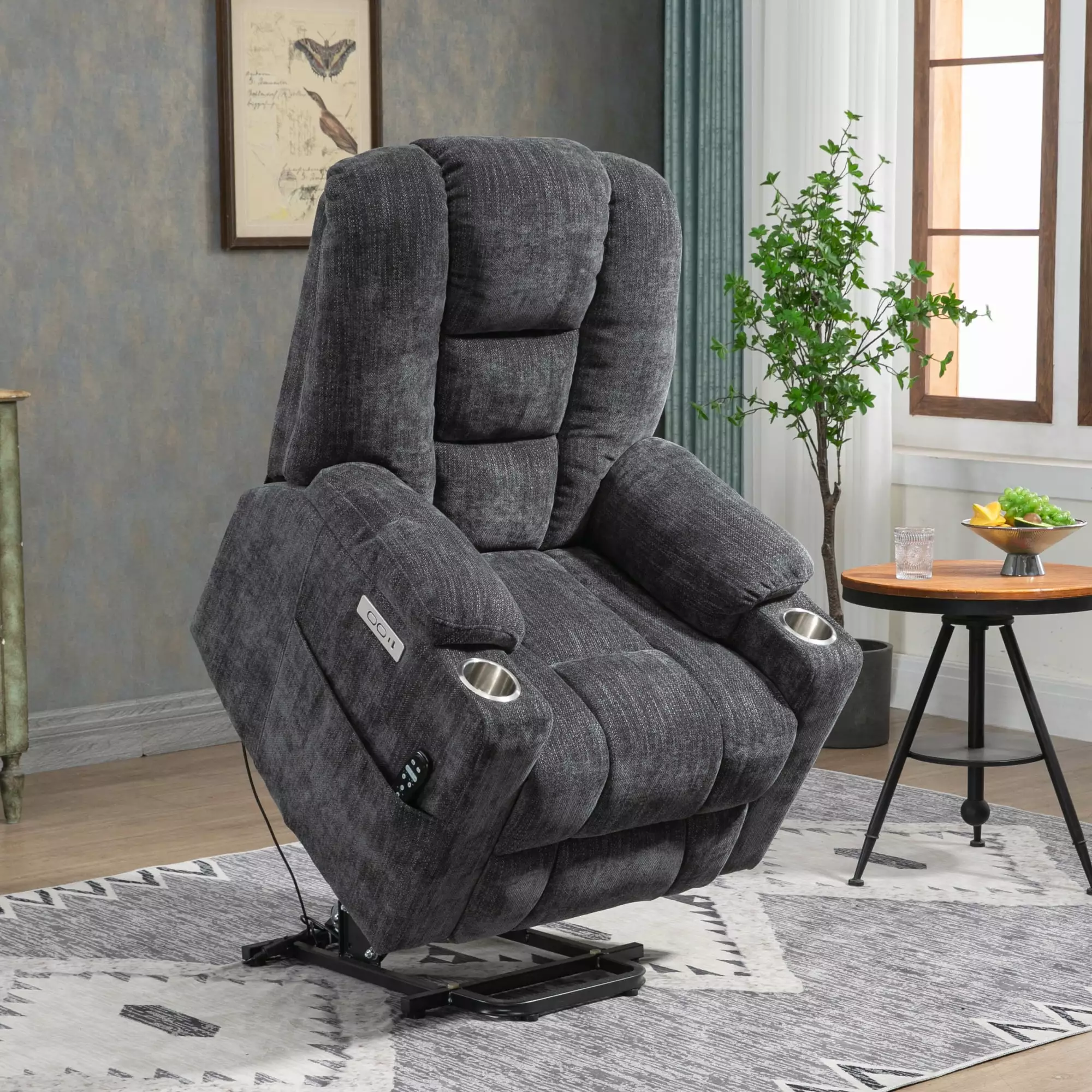 EMON'S Large Power Lift Recliner Chair Massage and Heat Elderly Gray ANTFURN