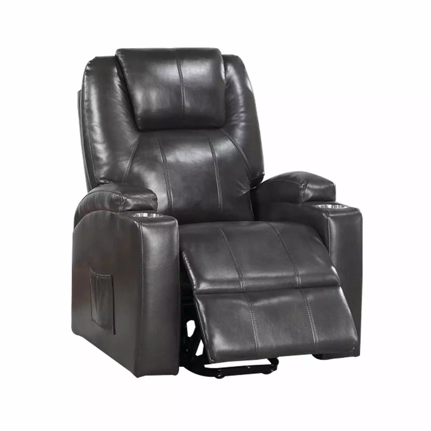 Benjara BM312353 37 Inch Evans Power Lift Recliner Chair Cupholders Gray Faux Leather