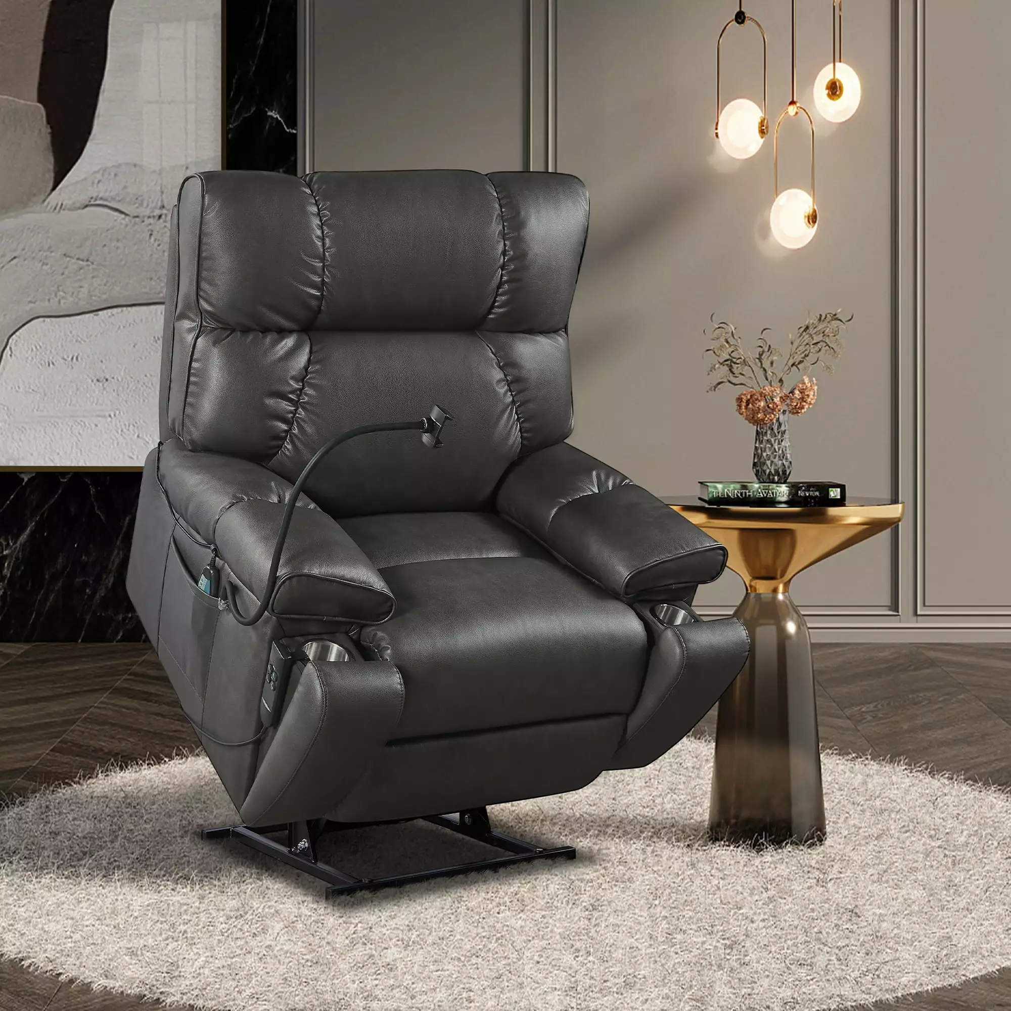 CoSoTower Electric Power Lift Recliner Chair Massage Heat and Phone Holder Elderly