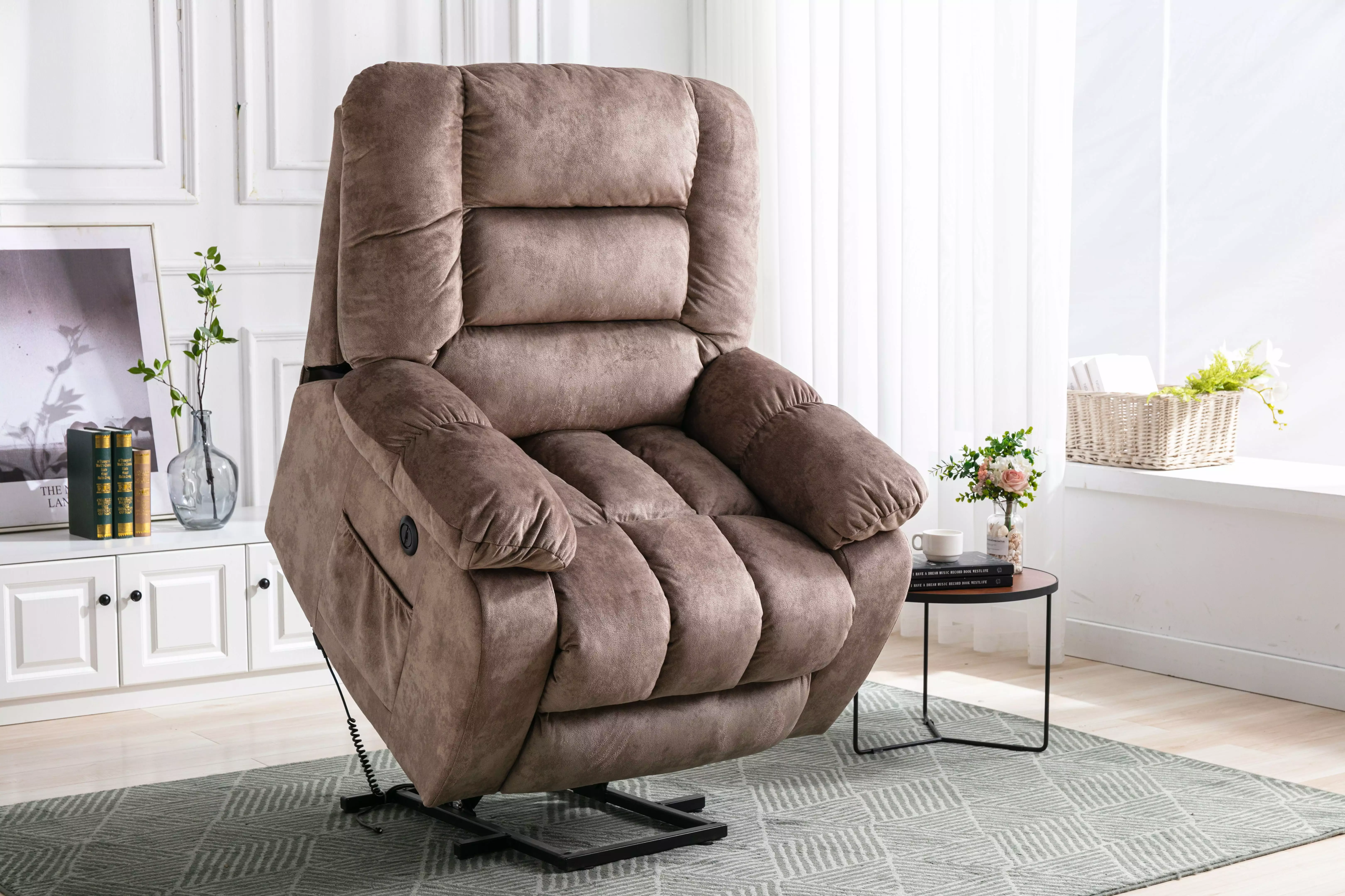 DeeHome Electric Lift Recliner Camel Heat Therapy and Massage Elderly