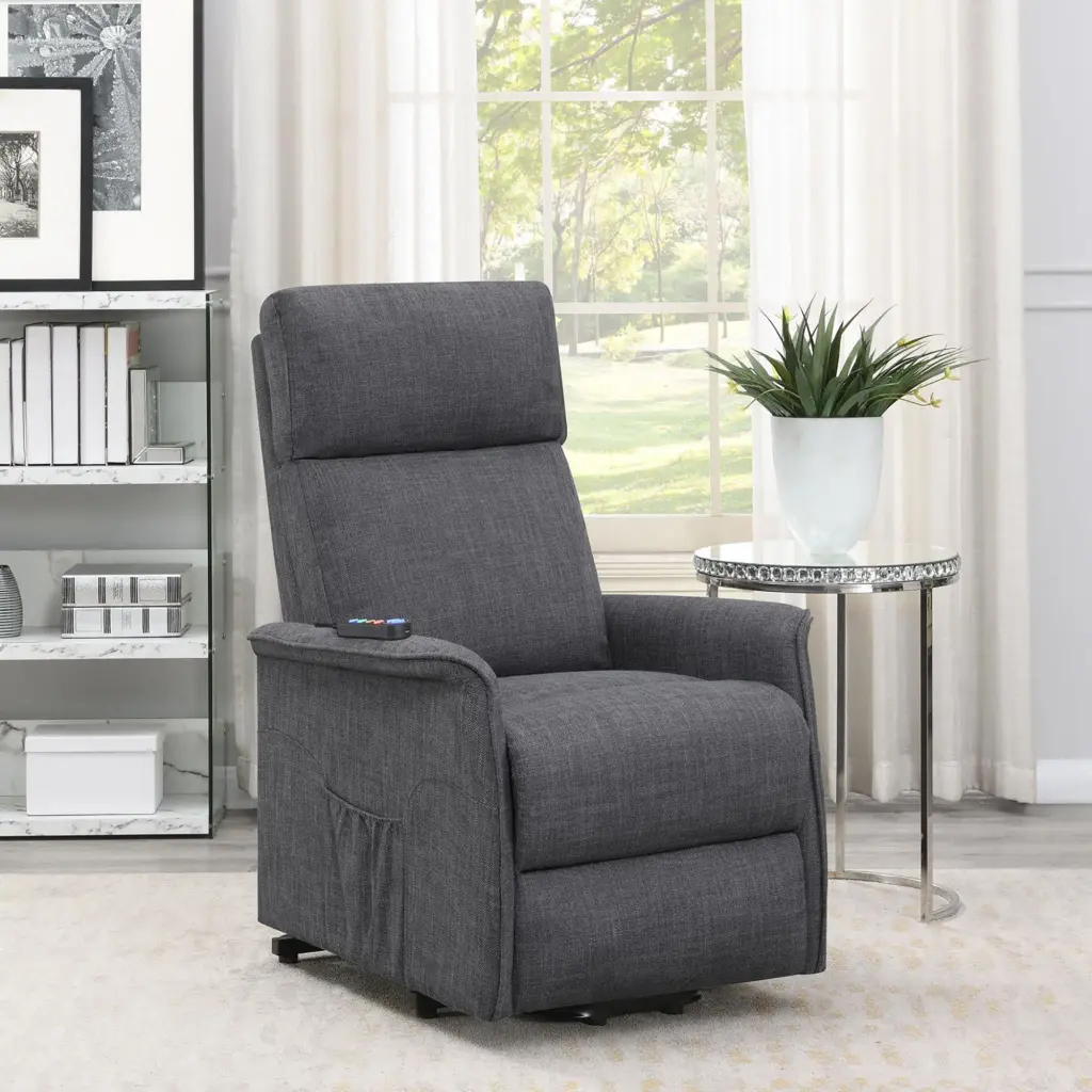 Charcoal Power Lift Recliner Massage Function Grey Chenille Power Reclining Chair furniture max