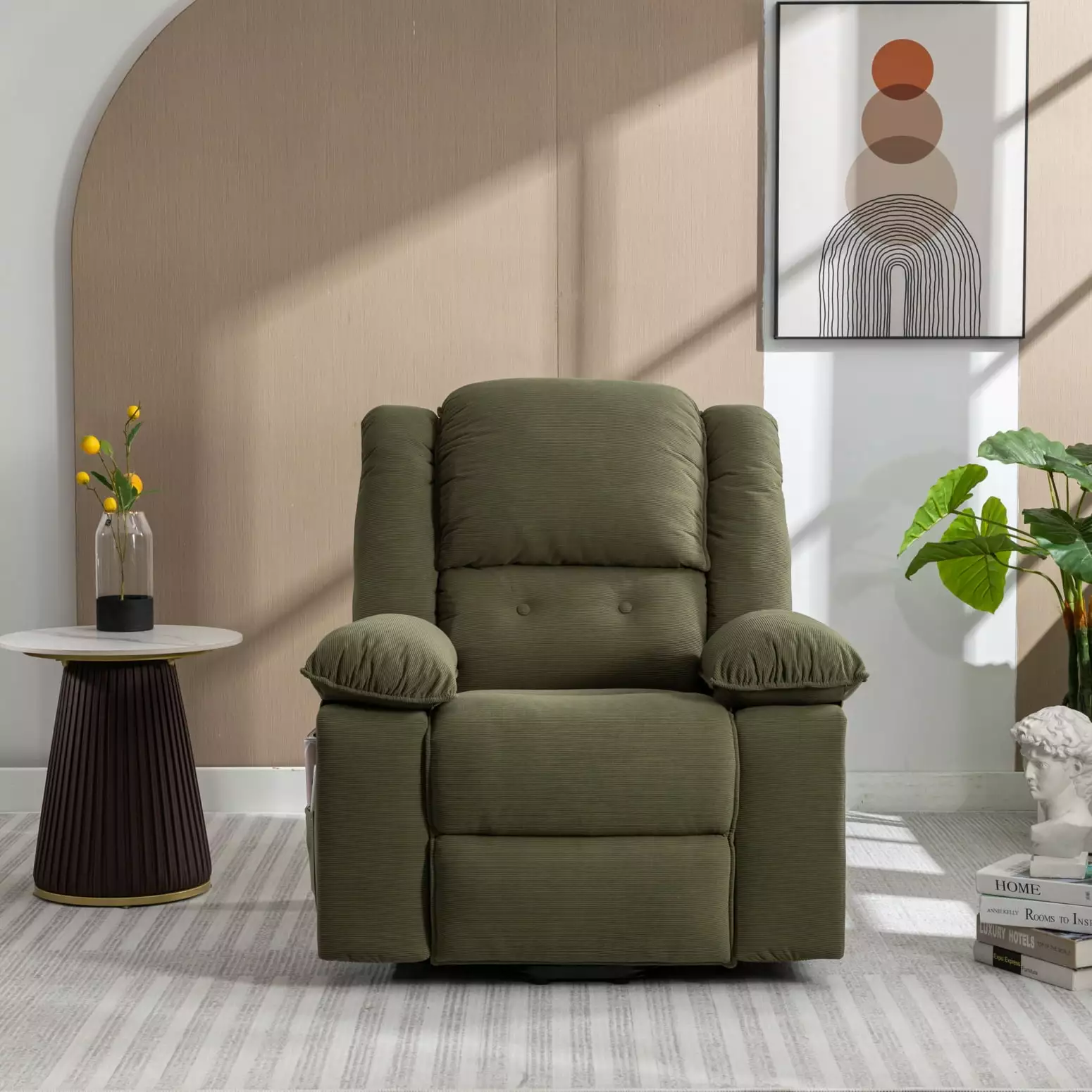 Adjustable Green Power Lift Massage Recliner Chair Elderly Heating and Side Pocket - Linen Upholstery HATNOKIL