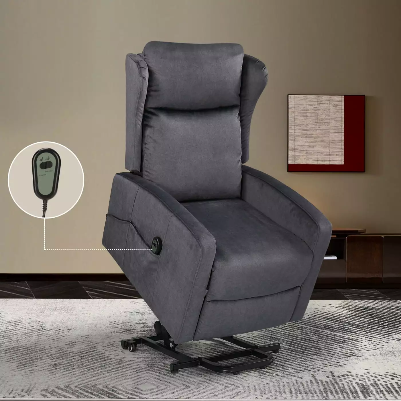 Adjustable Power Lift Recliner Chair Remote Control and Side Pocket Grey HATNOKIL