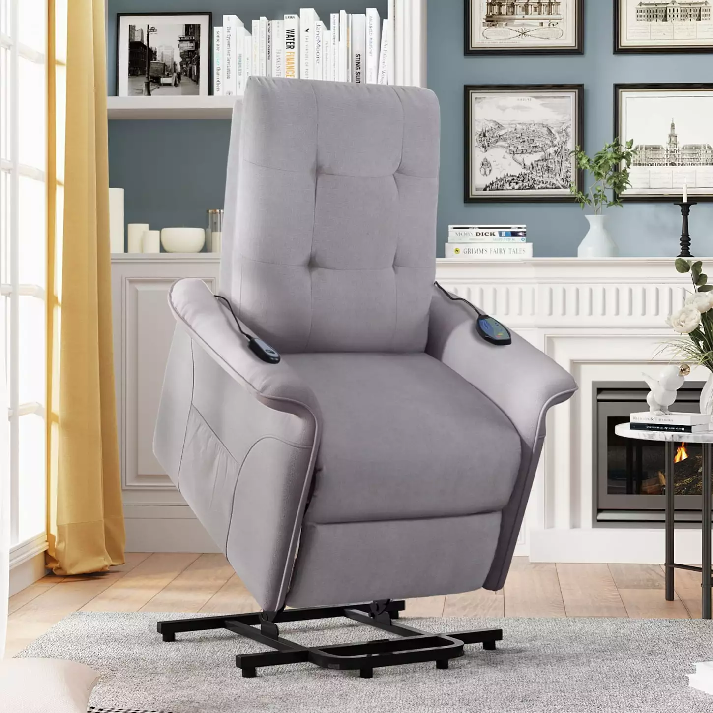 Light Grey Power Lift Recliner Chair Lift and Tilt Features and Integrated Massage Function HATNOKIL