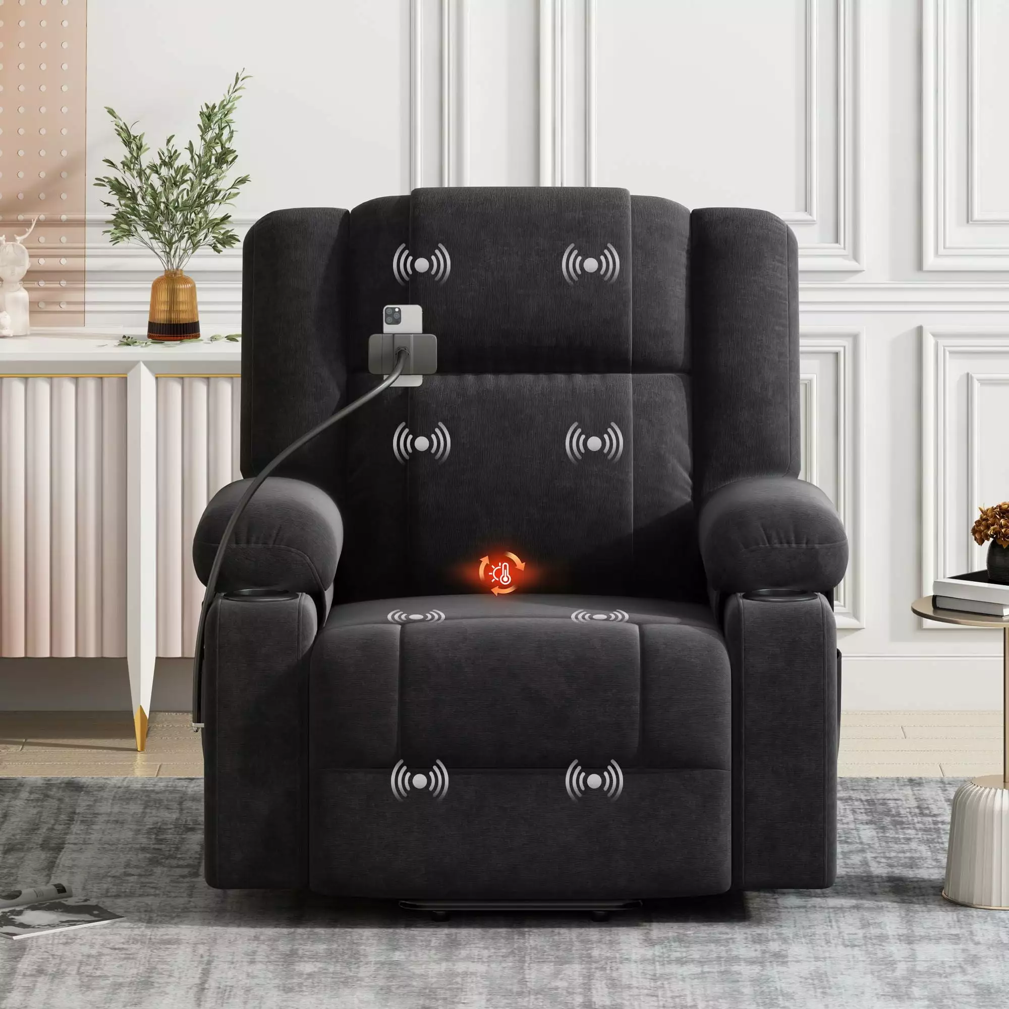 Power Lift Recliner Chair Electric Recliner Elderly Massage Heating Functions Black Jamini