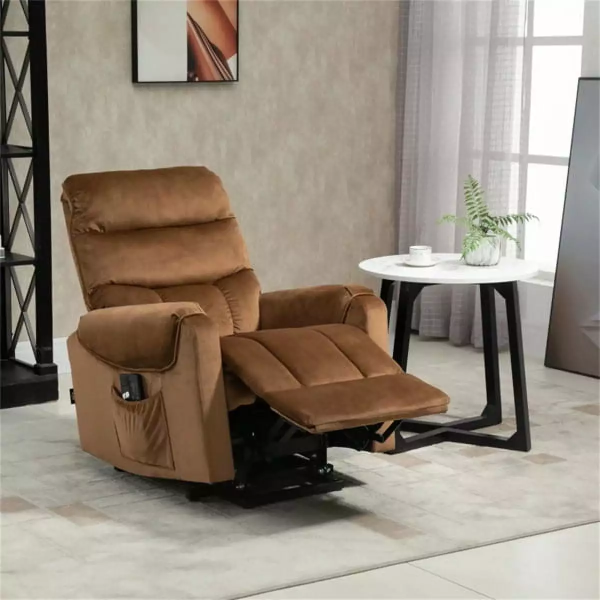 Miekor Brown Velvet Recliner Chair Power Lift and Vibration Massage