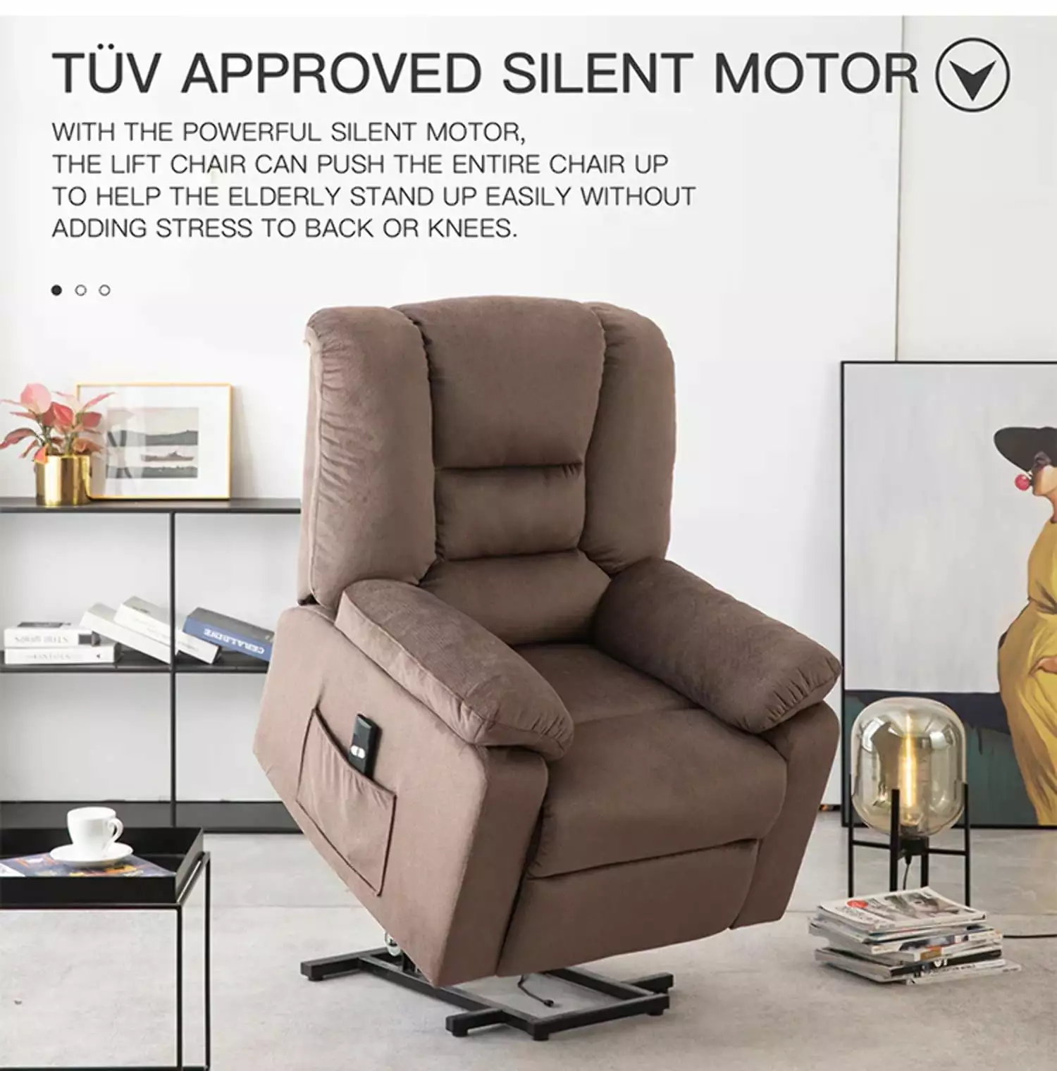 Power Lift Recliner Chair Elderly Heavy Duty Motion Reclining Mechanism Fabric