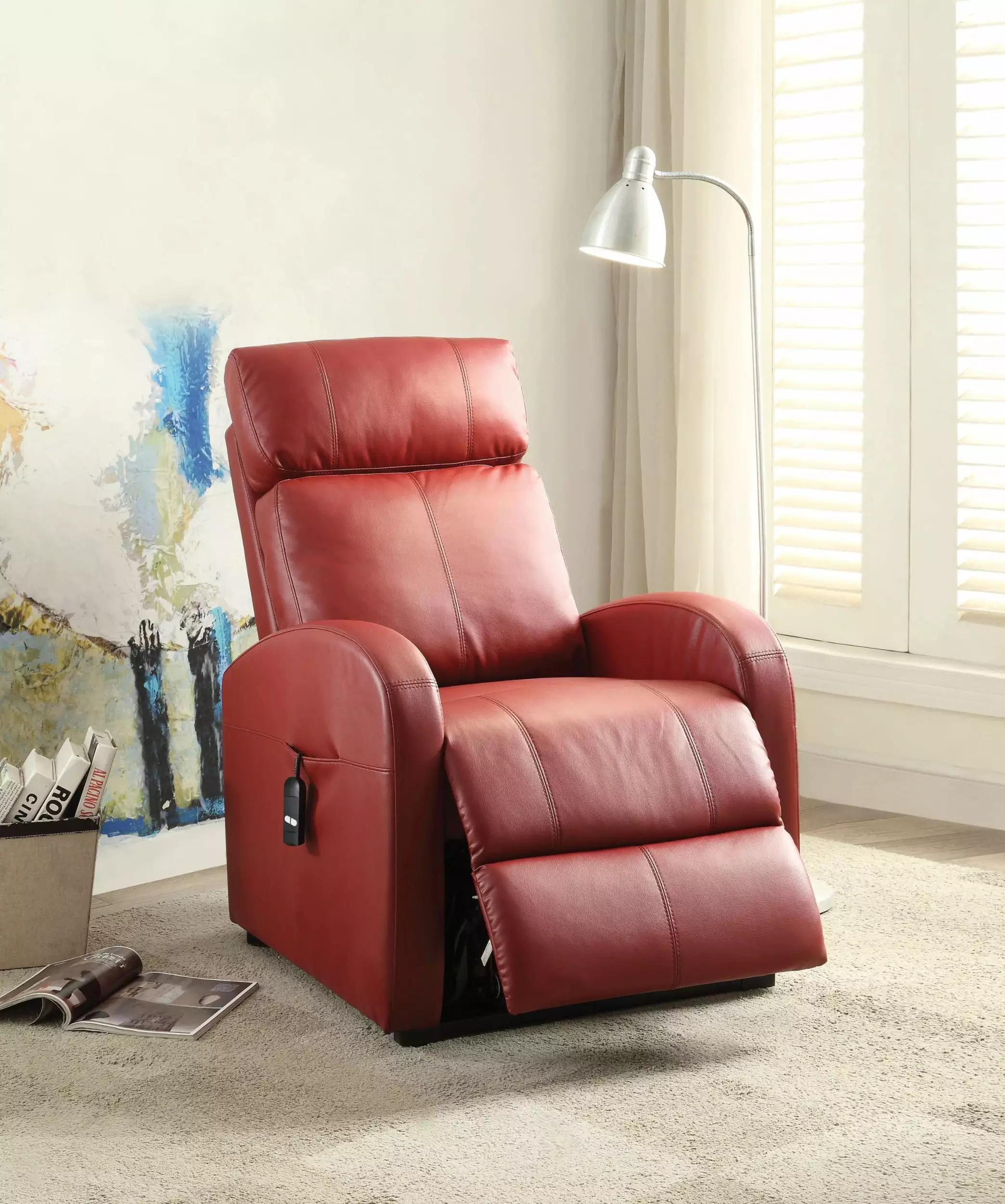 Ricardo Recliner Power Lift Red PU Leather Easy Standing Assistance