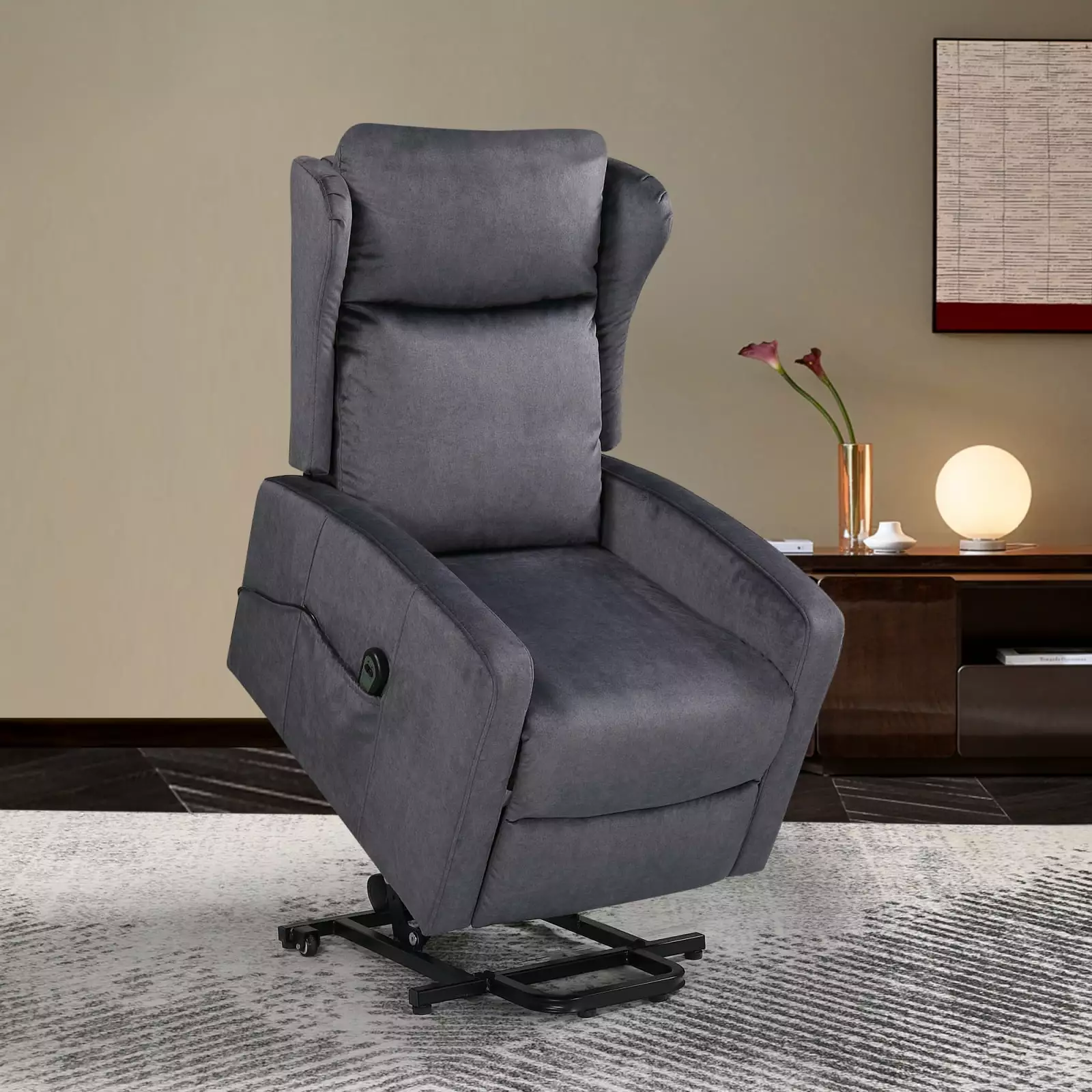 Adjustable Power Lift Recliner Chair Technical Fabric Grey Remote Control Wodine