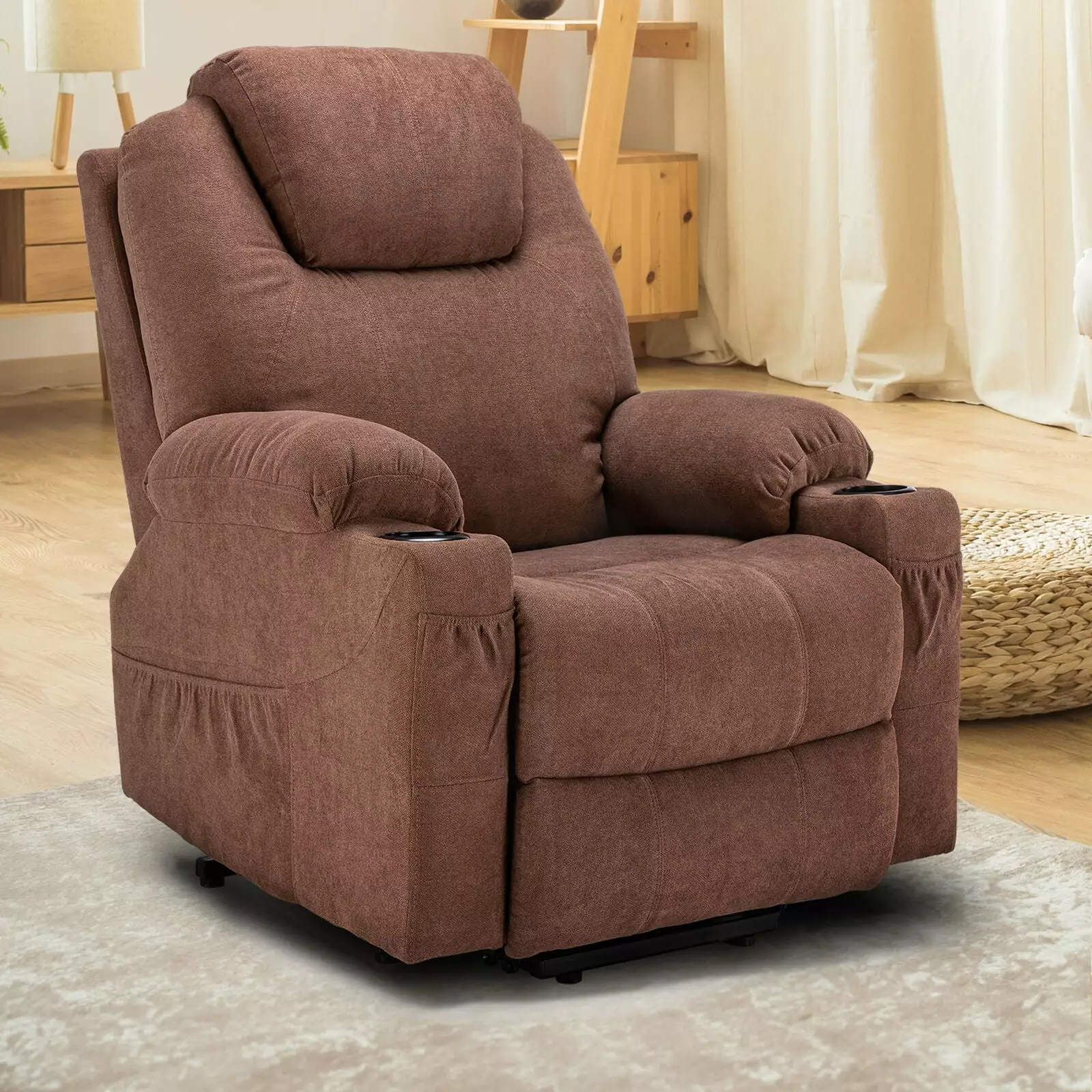 ZGBY Electric Power Lift Recliner Chair Remote Massage and Heat Overstuffed Brown Sofa ZGBY Home Products