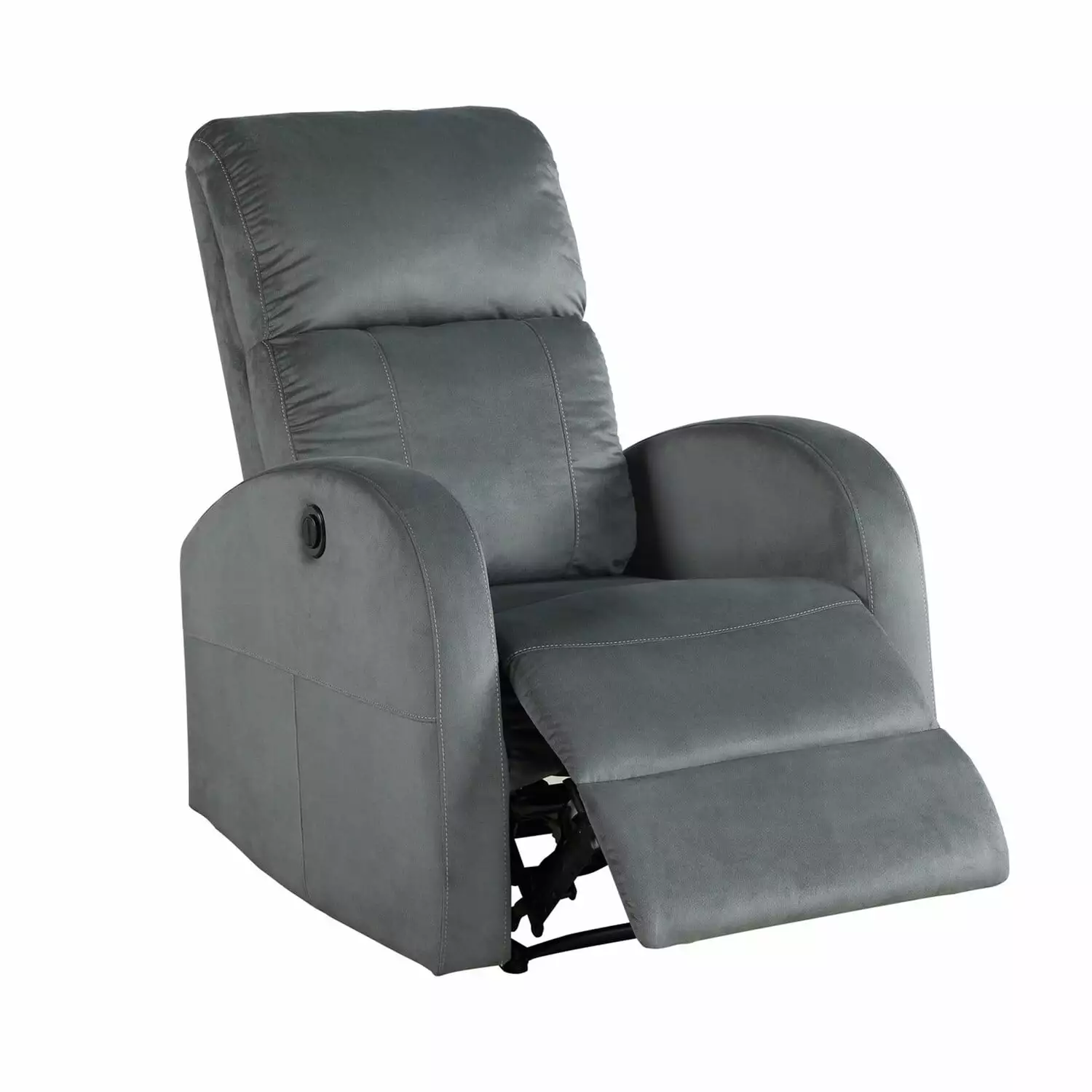 Benjara Power Motion Recliner Fabric Wrapping and Curved Arms Gray Benzara