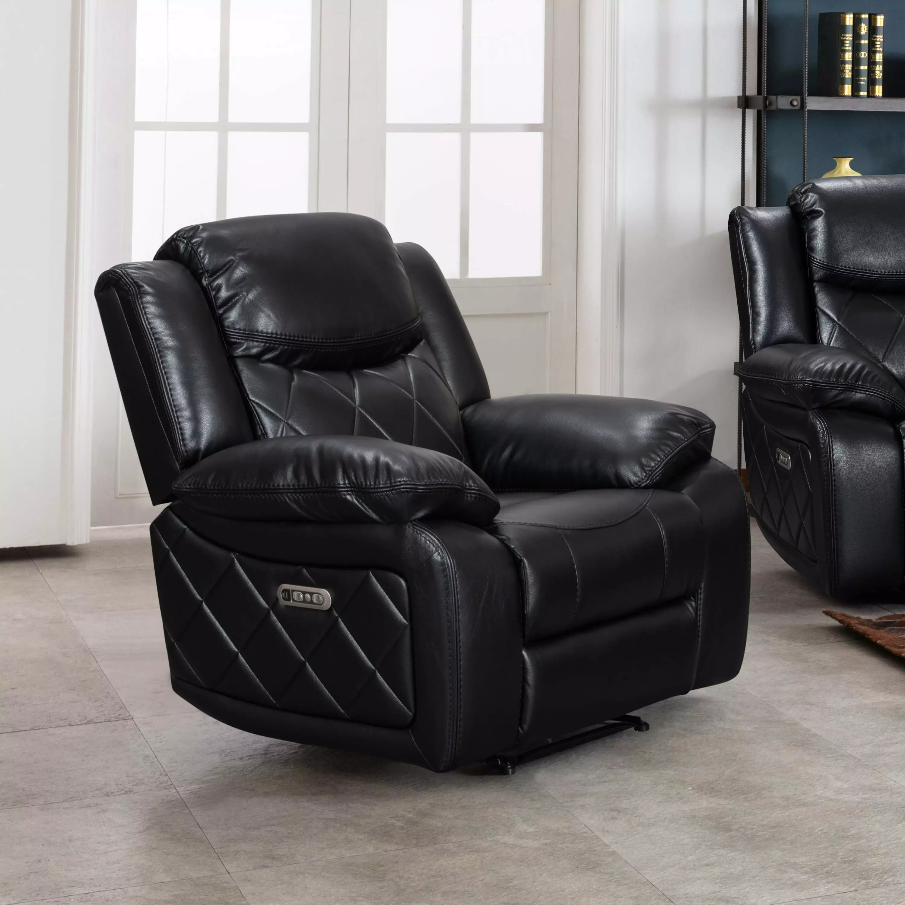 Contemporary Plush Velvet-Like Upholstered Power Reclining Chair Black AC Pacific