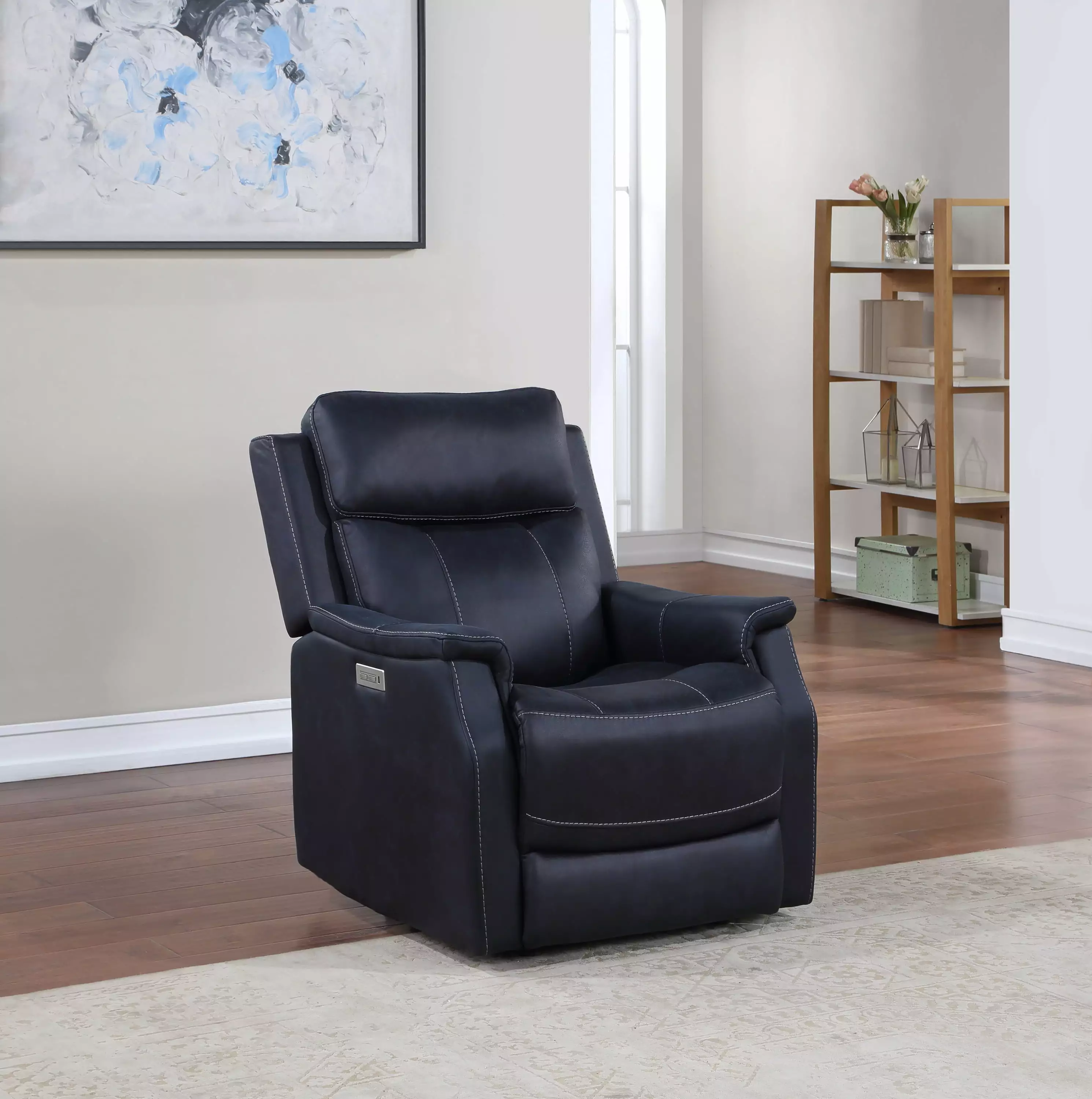 CoSoTower Clean Contemporary Dual-Power Recliner Ocean Blue Leatherette - Power Footrest and Headrest