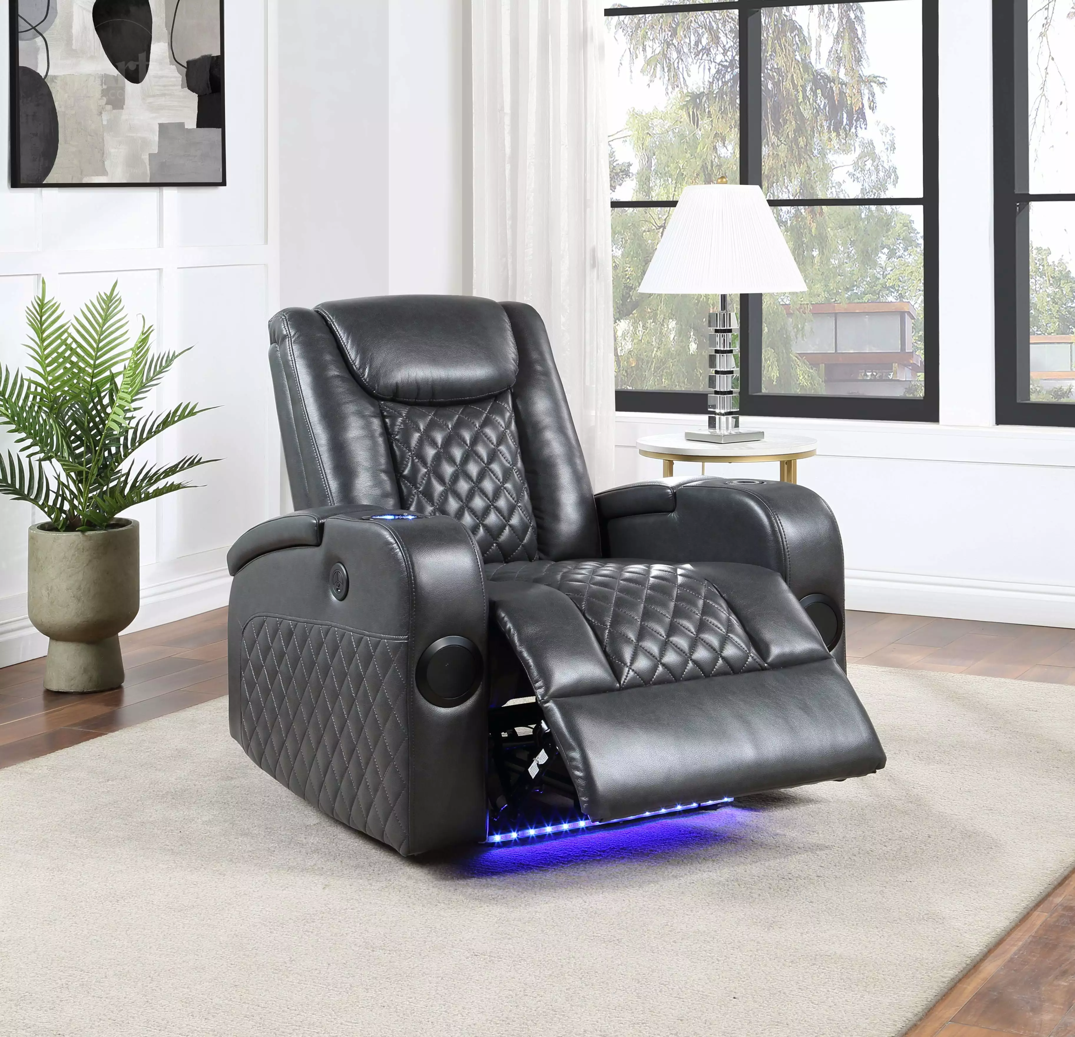 DeeHome ACME Alair Power Motion Recliner Bluetooth Speaker and Cooling Cup Holder Dark Gray Leather