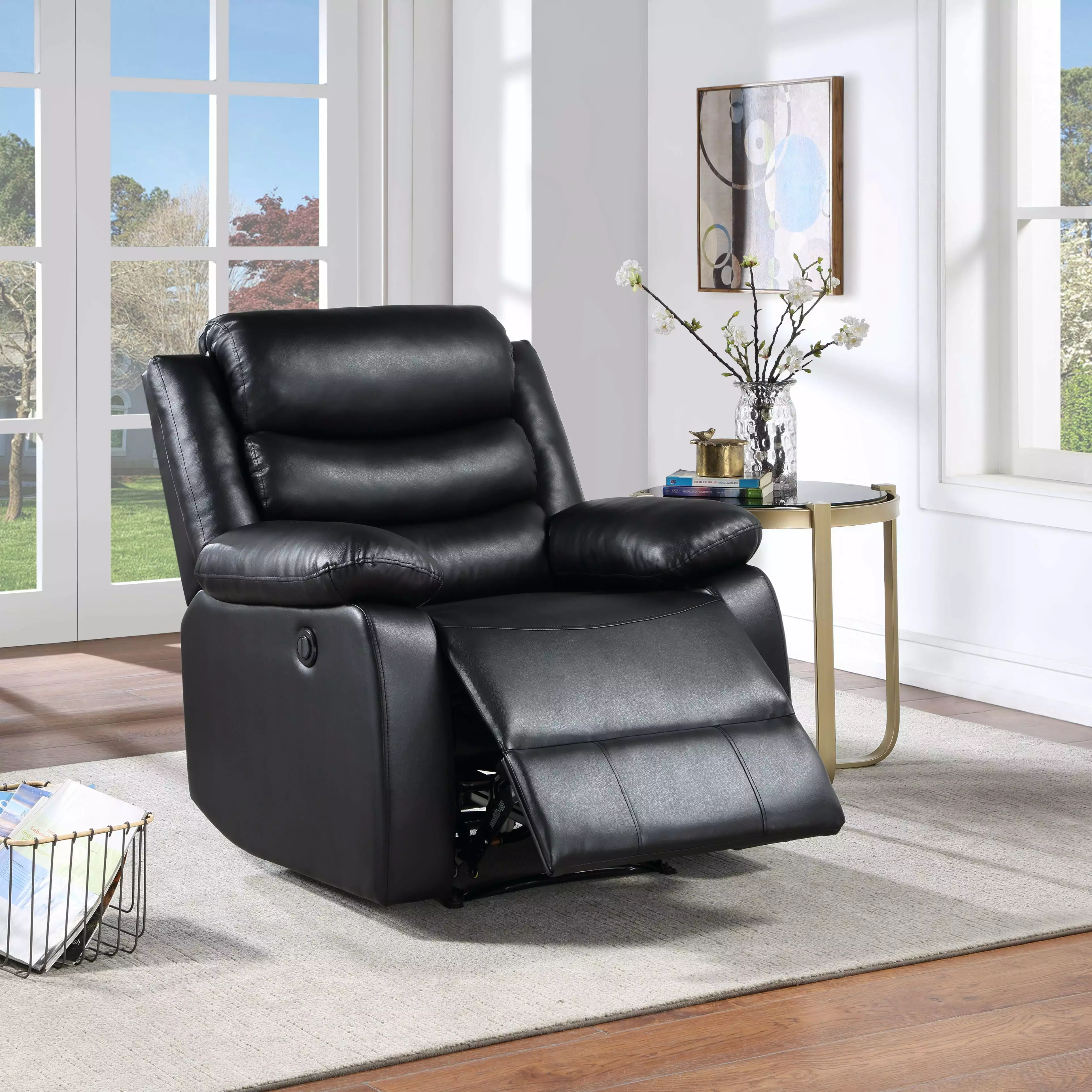DeeHome ACME Eilbra Power Recliner Black PU Leather Living Room Chair