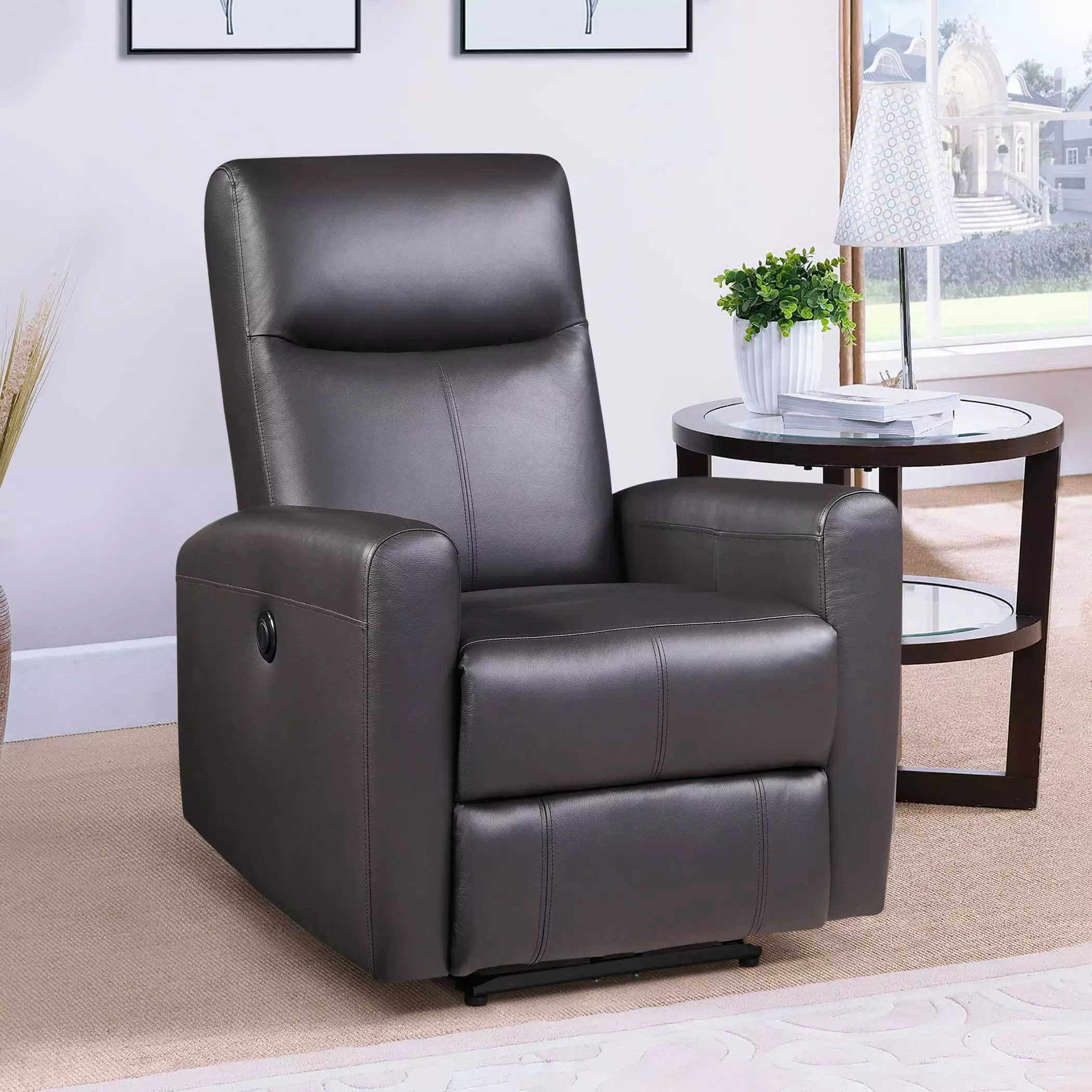 DeeHome Brown Power Recliner Square Armrest