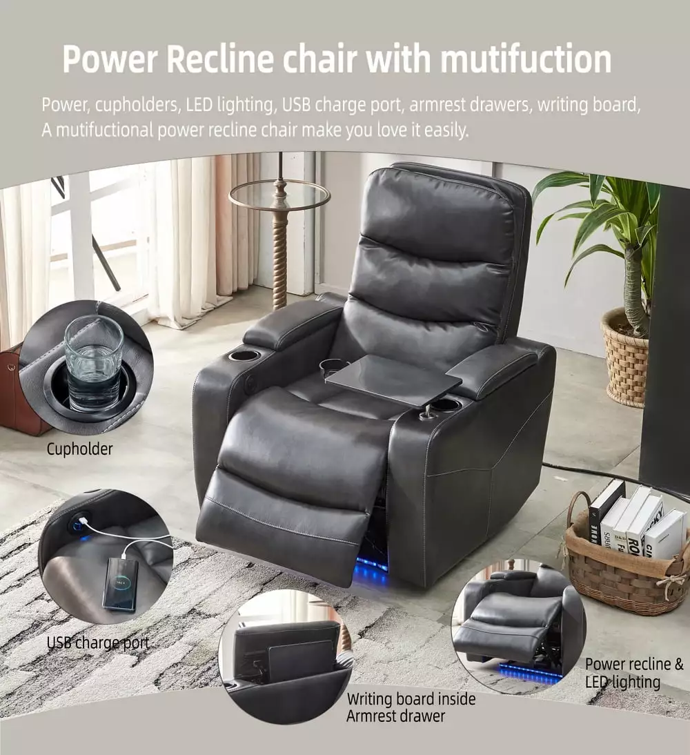 DeeHome Power Reclining Chair Gray Modern Living Rooms