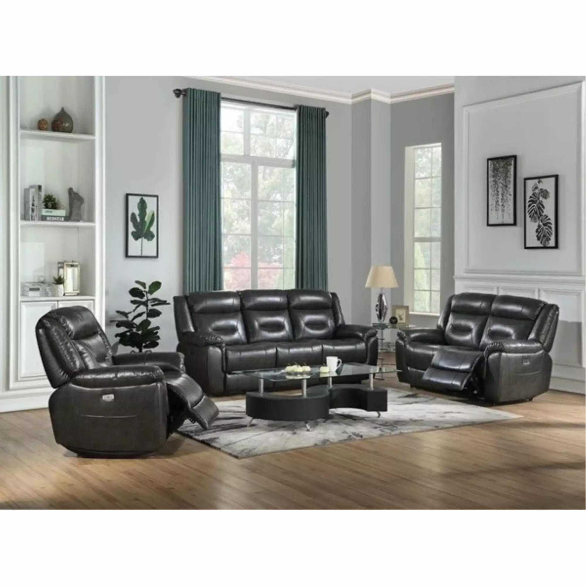 Ergode Power Motion Recliner Gray Leather-Aire