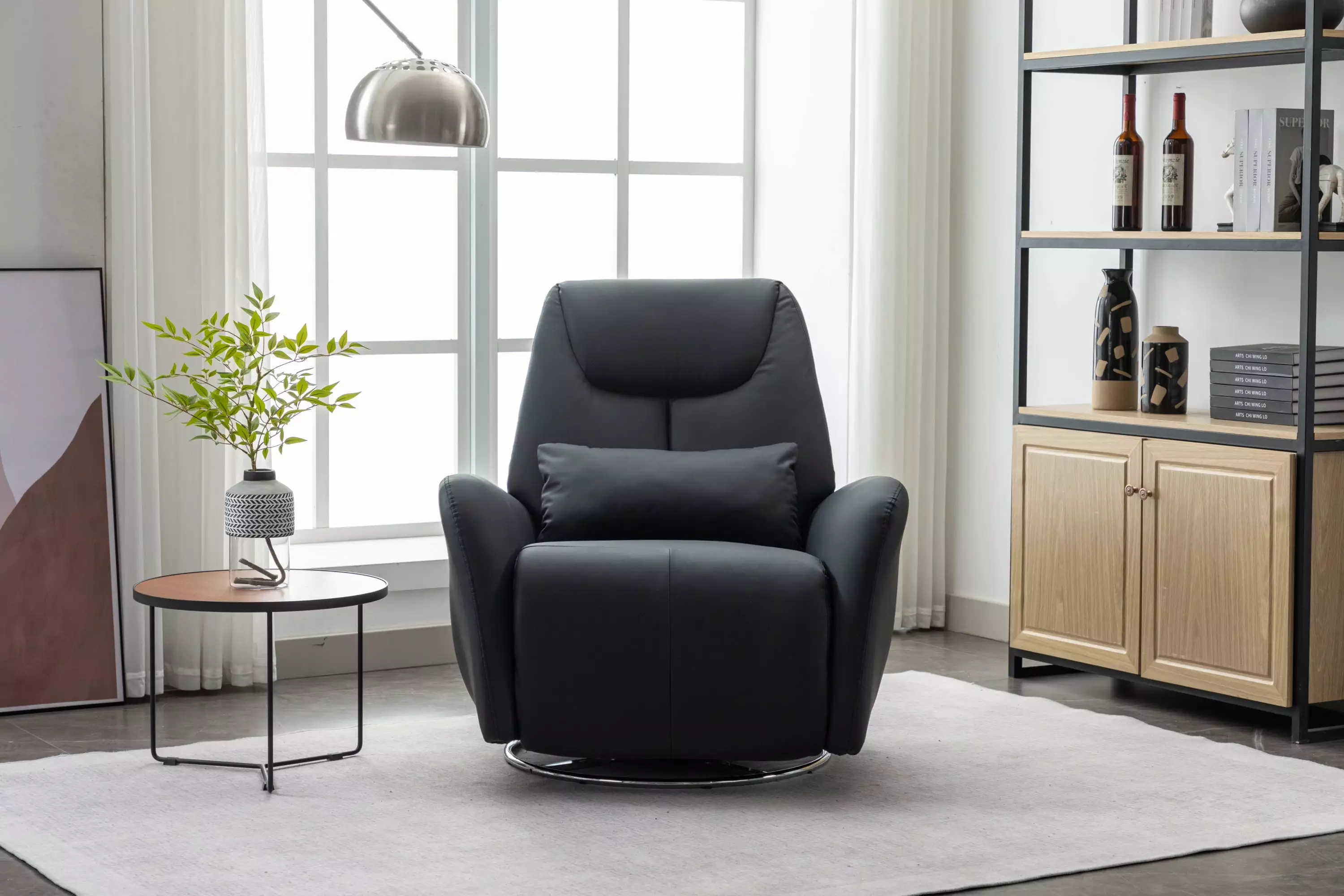 .I. 270 Degree Swivel Power Recliner Black Stylish Comfort Go Green Woods