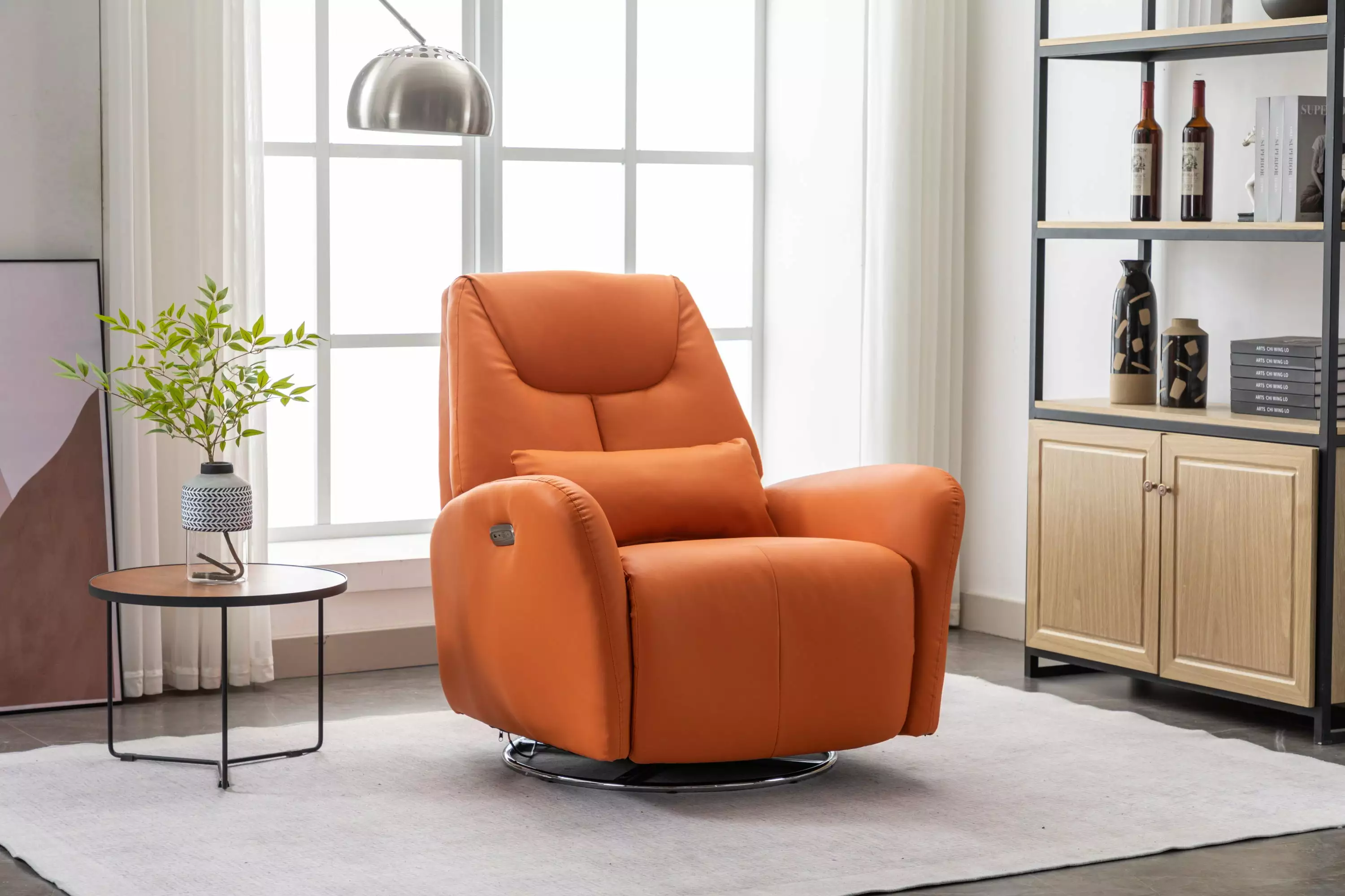.I. 270 Degree Swivel Power Recliner Orange Vibrant Living Spaces Go Green Woods